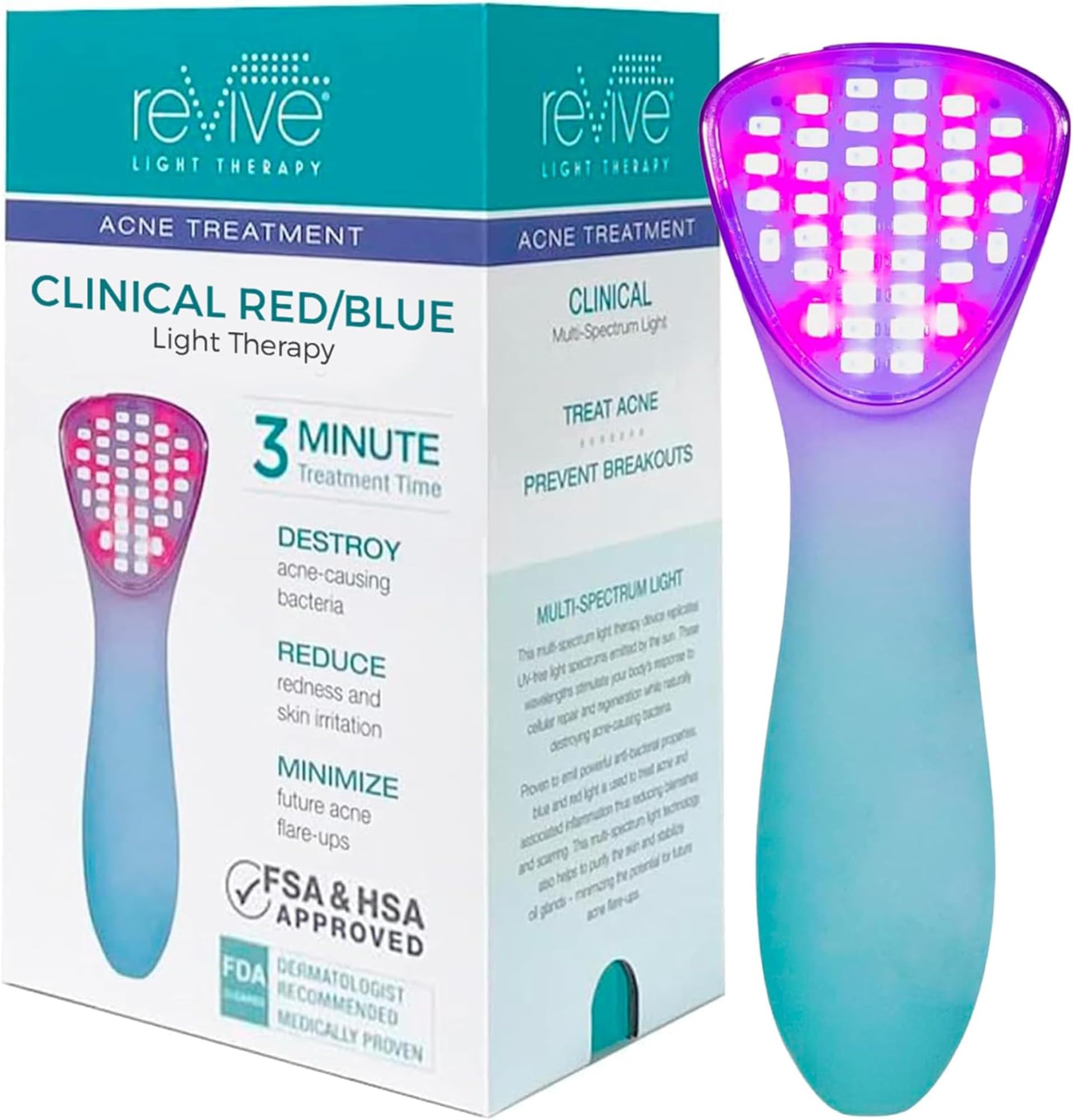 ReVive Clinical Acne Device, Red & Blue Light Wand for Breakouts, FDA-Cleared Acne Tools, 3-Minute Face Tools for Skincare, Plug-In Design