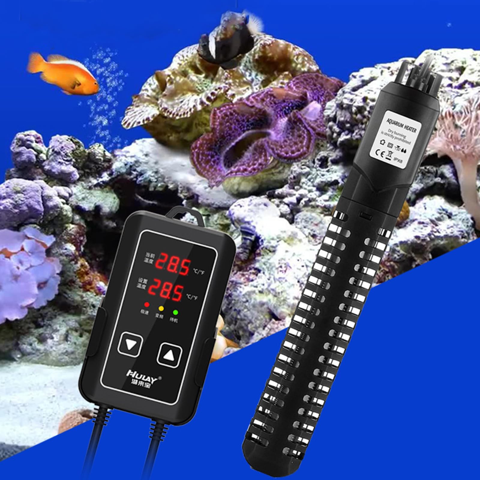 Chauffage Aquarium Thermoplongeur Intelligent 500W avec Affichage Numérique LED, Contrôle de Température 18-35°C, Conception Anti-Explosion pour Aquariums d'eau Douce et Salée