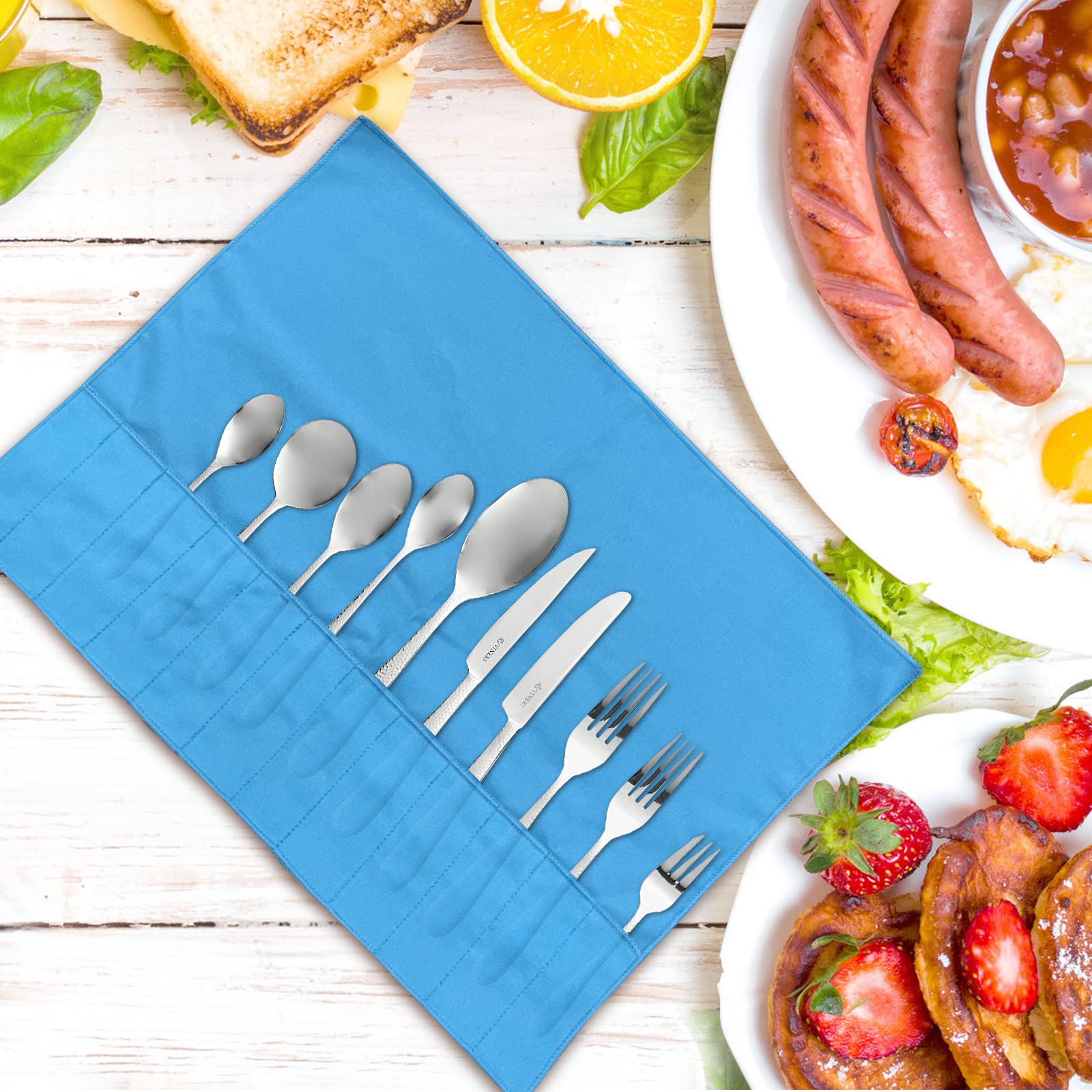 ikaufen Lot de 8/10 sacs de rangement argentés en flanelle anti-ternissement pour argenterie, couverts, ruban blanc pour ustensiles de cuisine