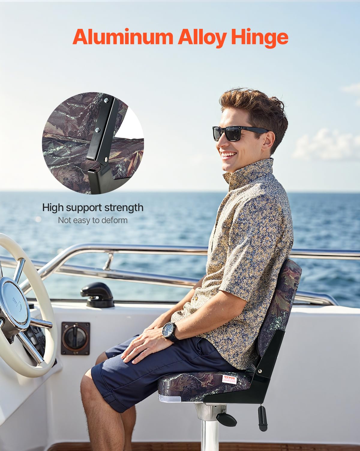 VEVOR Asiento de Barco con Respaldo Bajo 2 Piezas Silla de Barco de Pesca Plegable con Cojín de Esponja Espesa, Tela de Poliéster PU, Marco de PP Asiento de Bote para Barcos, Yates, Camuflaje