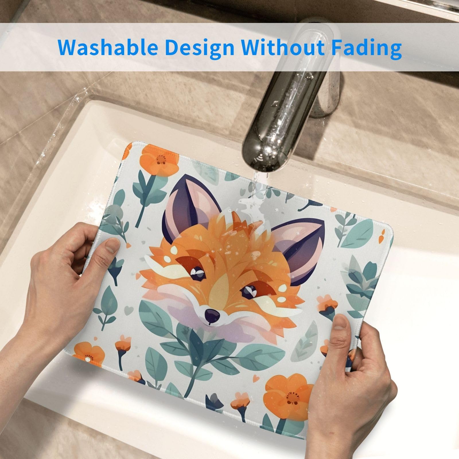 Tapis De Bureau Avec Motif Renard Et Fleur - Tapis De Bureau Avec Base En Caoutchouc Antidérapant - Pour Ordinateur Portable