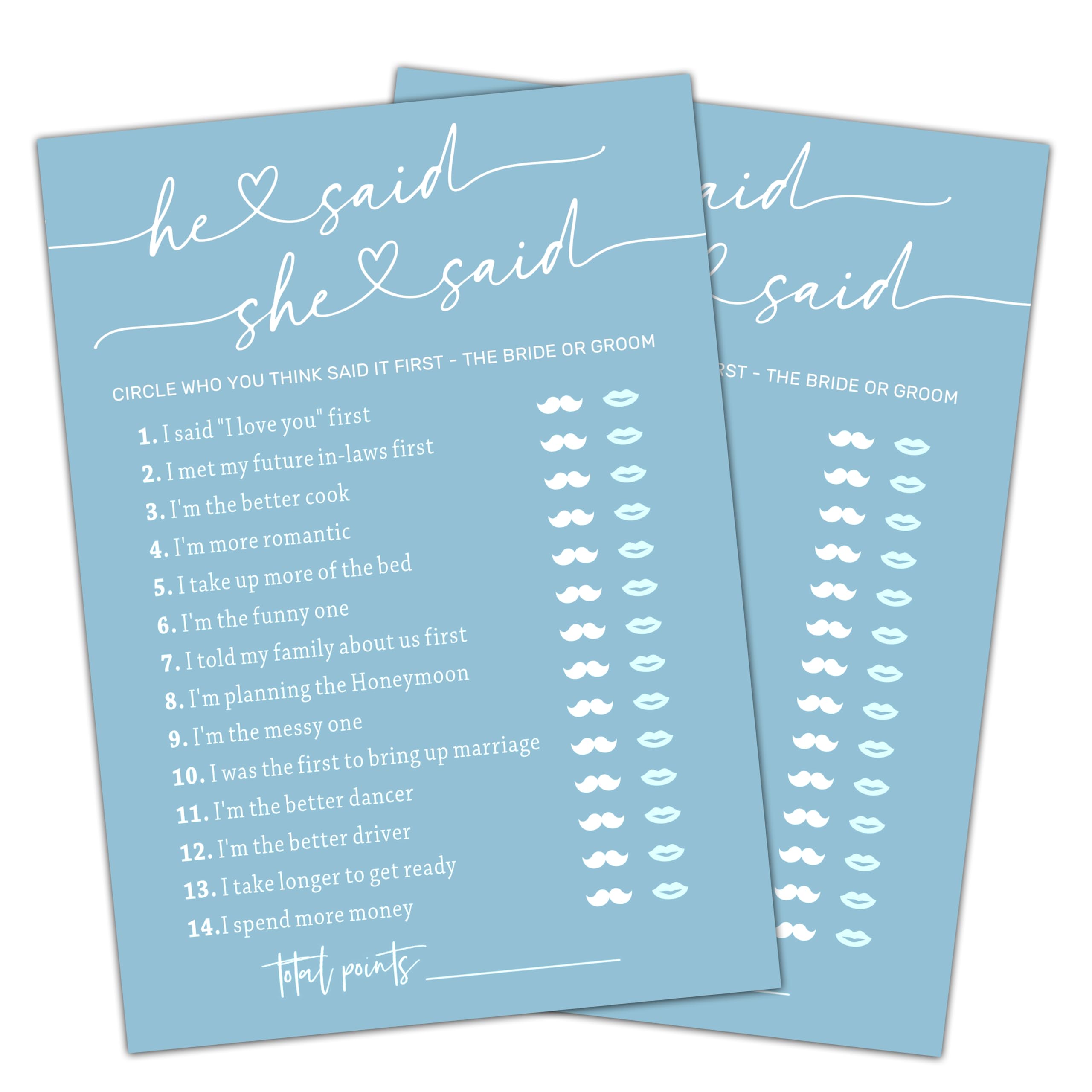 Cazhes Minimalist Bridal Shower Games, Light Blue He Said She Said Game, 30 Wedding Bachelorette Engagement Party Decorations Supplies Favors - A08