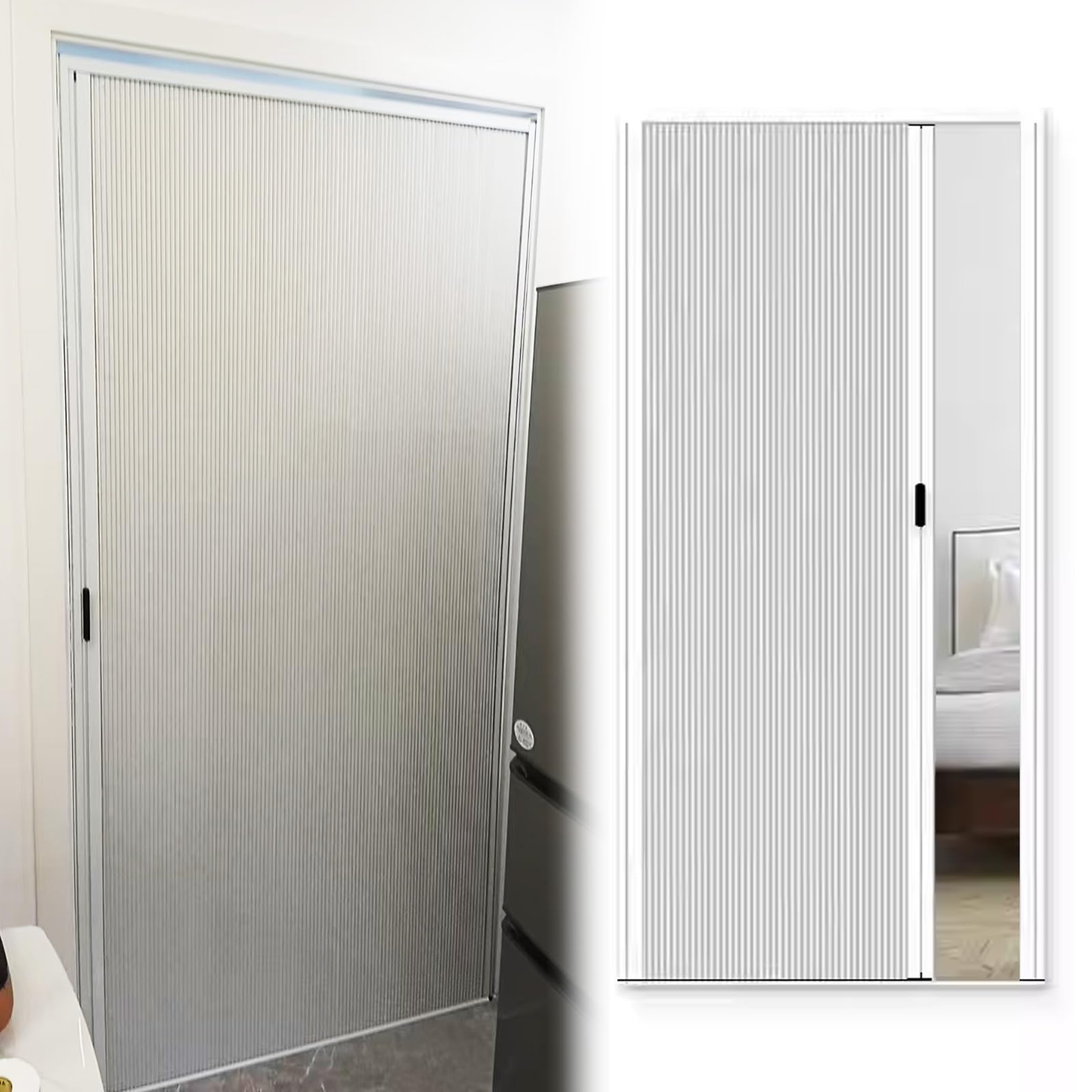 Renlxfi One Color Concertina Door 75 79 83 87 90 94 In Tall Push-Pull Honeycomb Folding Door, No Drilling Accordion Door For Interior Exterior, Bifold Door Wardrobe White Concertina Space Saver Door(60X200cm/23.6X79in)