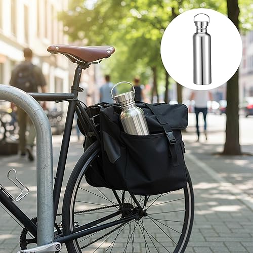 Miniatura 3 de Paquete de 4 botellas de agua de acero inoxidable 304 de 35 onzas con asa, reutilizables, sin aislamiento, de una sola pared, para ciclistas,