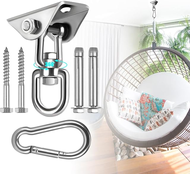 Hammock Hanging Kit, 1200 Lbs Capacity Heavy Duty 360 ° Rotating Hammock Hook Suitable for Hanging Hammock Chair, Aerial Yoga, Boxing Sandbags, Swings, Etc.