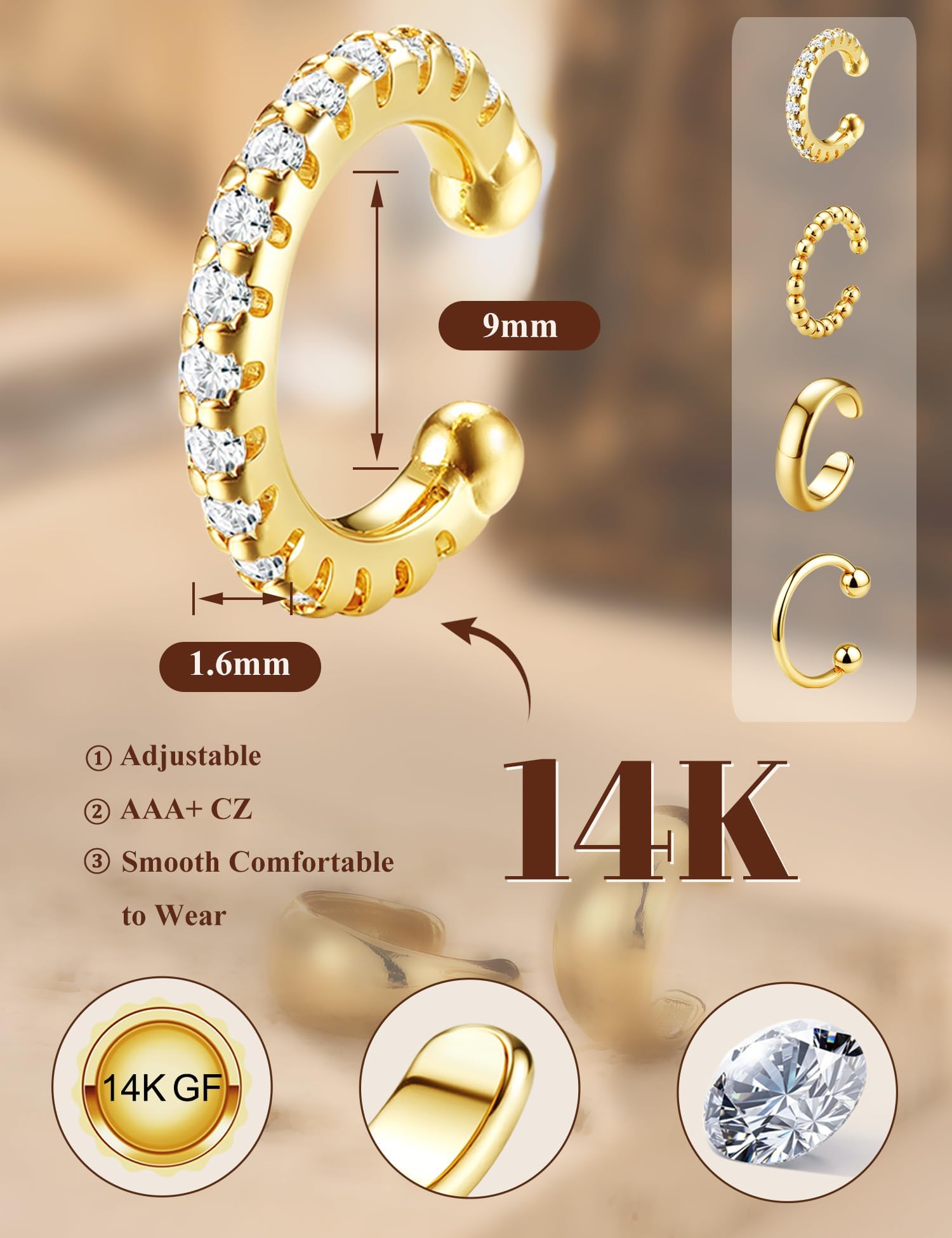 Morfetto Ear Cuff Orecchini Senza Buco Donna - 4 Paia Ipoallergenici Orecchini Clip Placcate Oro 14K | Non Ossidano, Earcuff per Cartilagine e per Chi Non Ha i Buchi