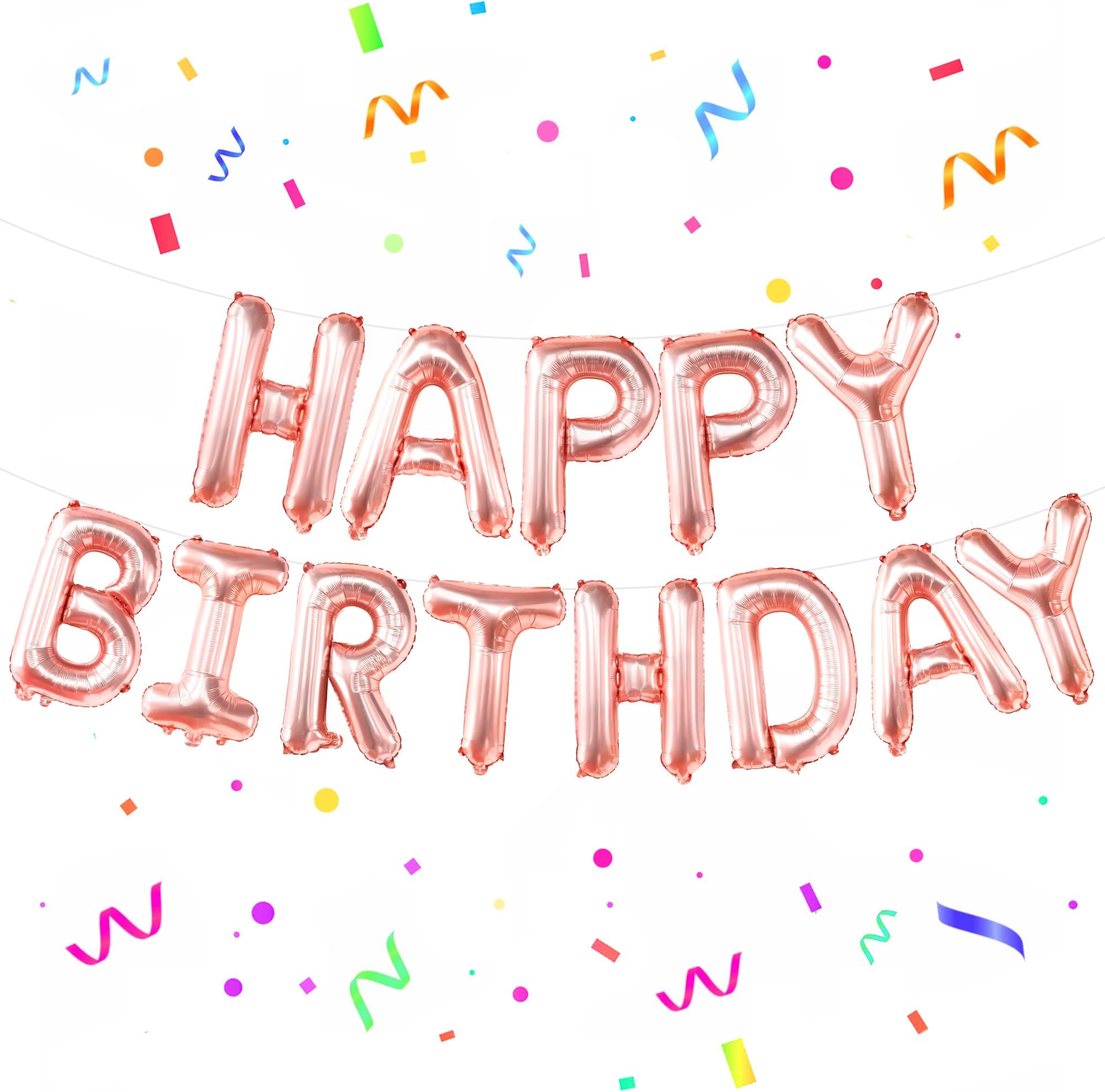 KatchOn, Rose Gold Happy Birthday Balloon Banner - 16 Inch | Rose Gold Happy Birthday Decoration Banner for Birthday Party Decorations | happy birthday Foil Balloons for rose gold Party decorations