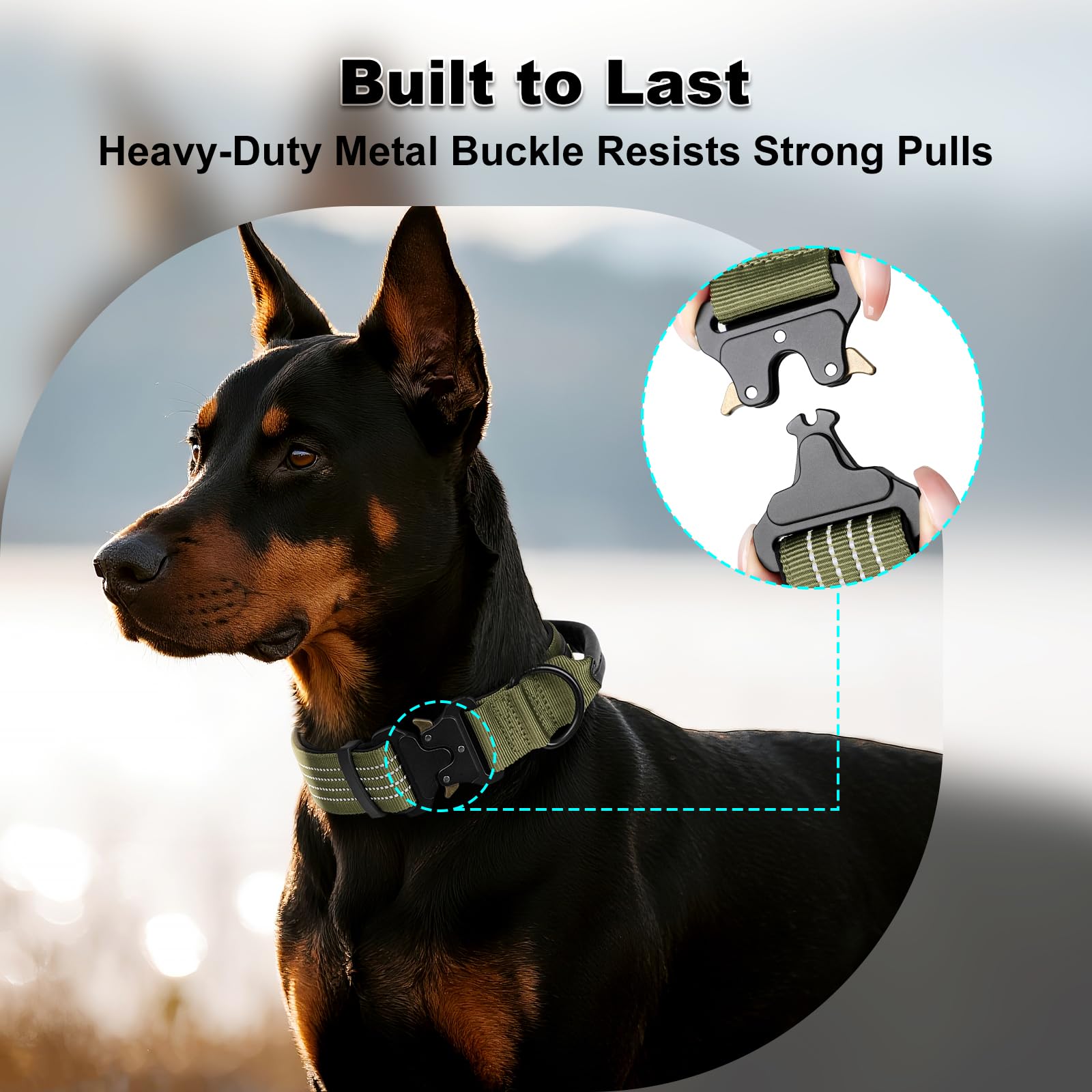Plutus Pet Tactical Dog Collar with Tracker pocket for AirTag Adjustable Reflective Nylon Collar, Metal Buckle - Image 4