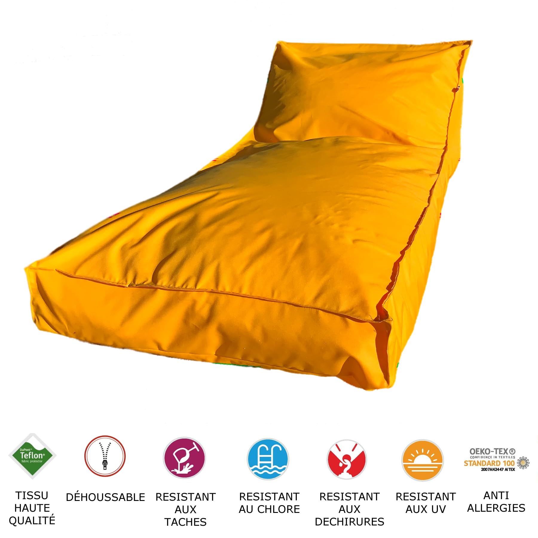 Générique Pouf de Jardin géant transat de terrasse ou Piscine | Bain de Soleil (Jaune)