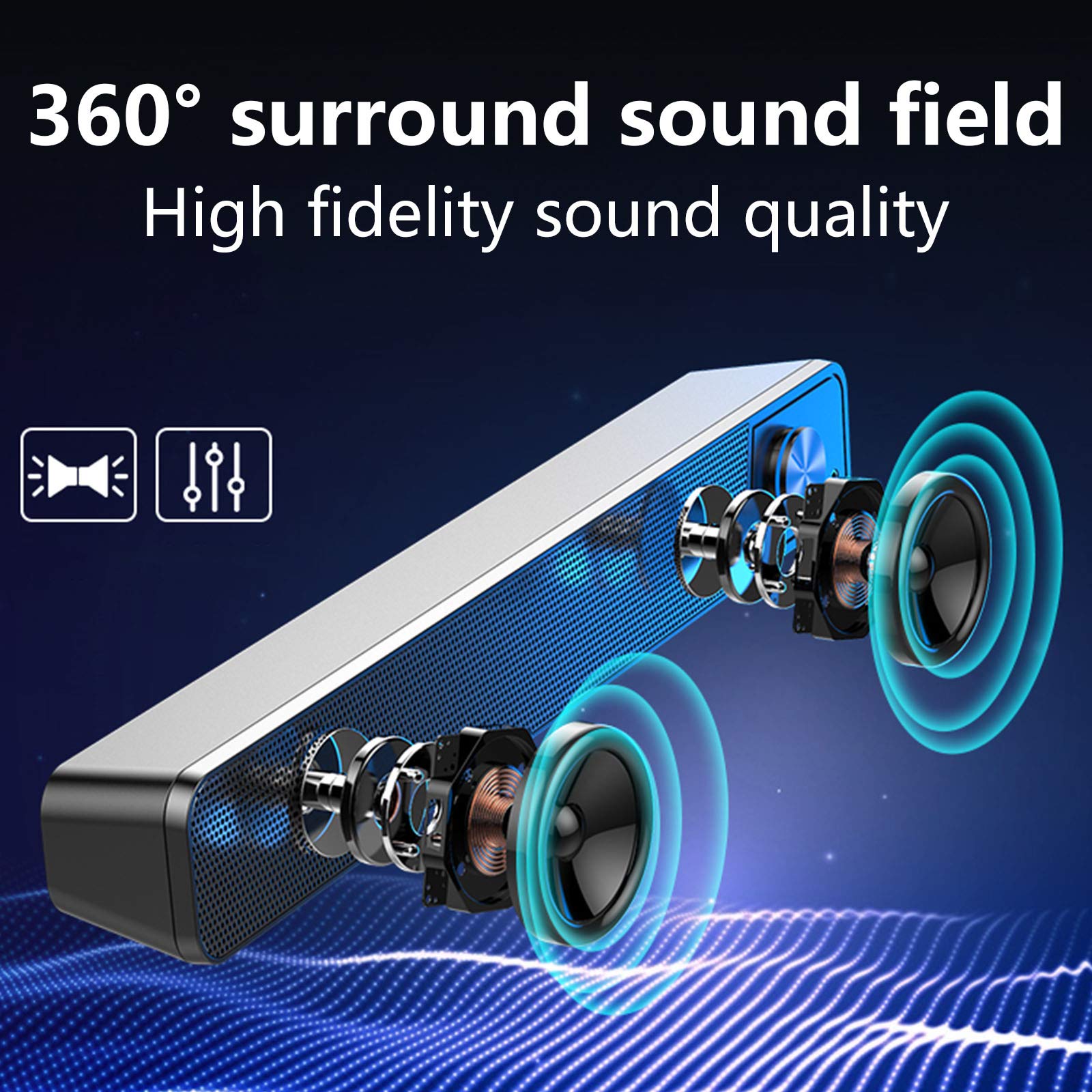 Soundbar przewodowy i bezprzewodowy, Soundbar TV Bluetooth, Sound Bar Głośniki audio (4 sterowniki, Bluetooth, kabel optyczny w zestawie, regulacja tonów niskich) Dźwięk przestrzenny 3D, biały The New
