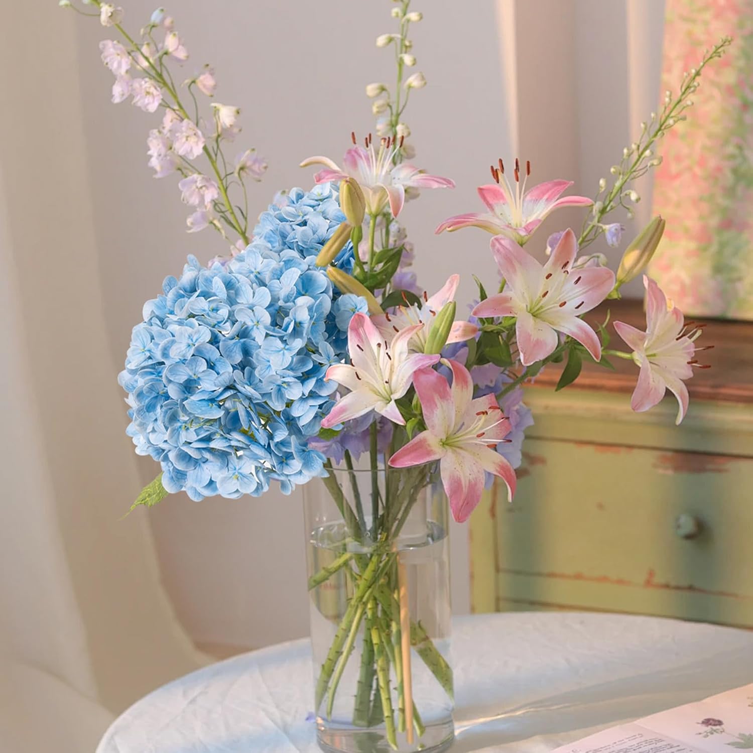 YOUNGLEAVES 3 Pcs Light Blue Hydrangea Artificial Flowers,21 inches Latex Real Touch Faux Hydrangeas Flowers for Home Outdoor Party Garden Table Centerpieces Wedding Decor - Image 8