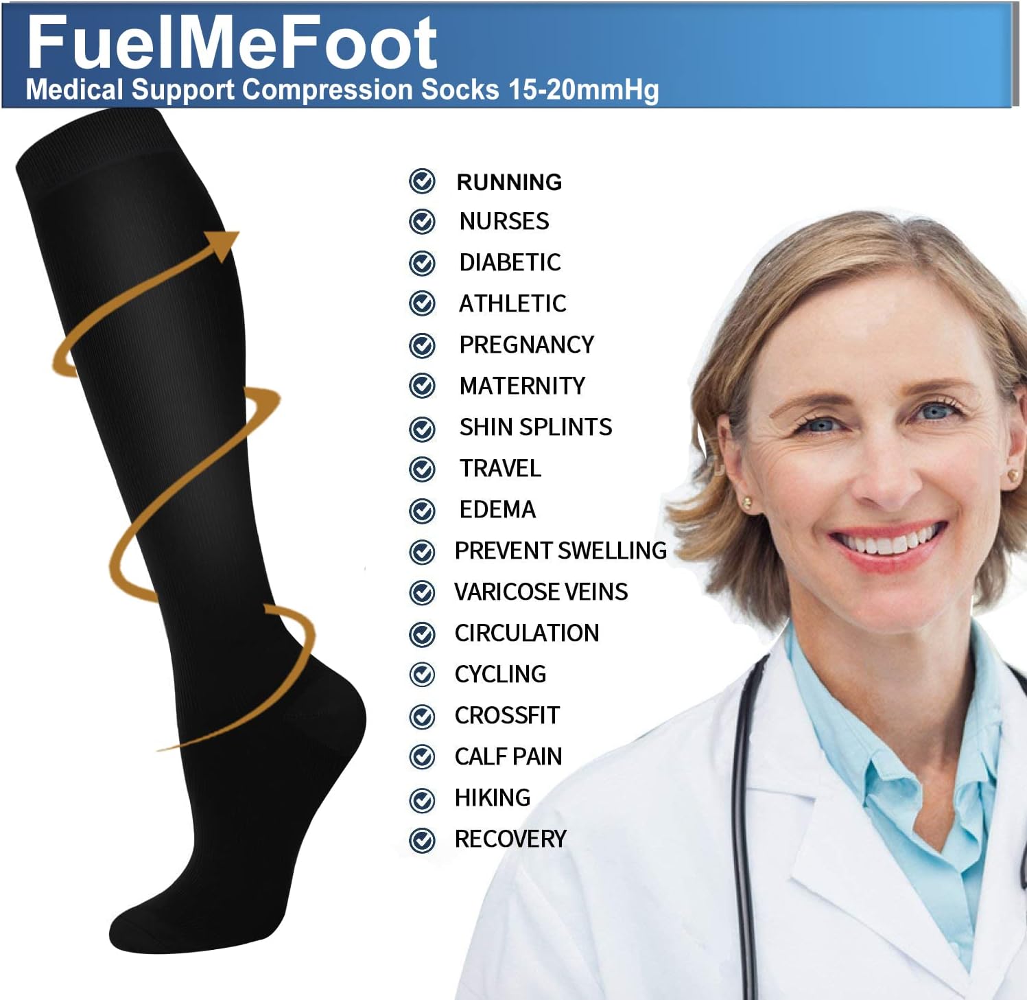 FuelMeFoot 3 Pack Copper Compression Socks - Compression Socks Women & Men Circulation - Best for Medical,Running,Athletic thumbnail