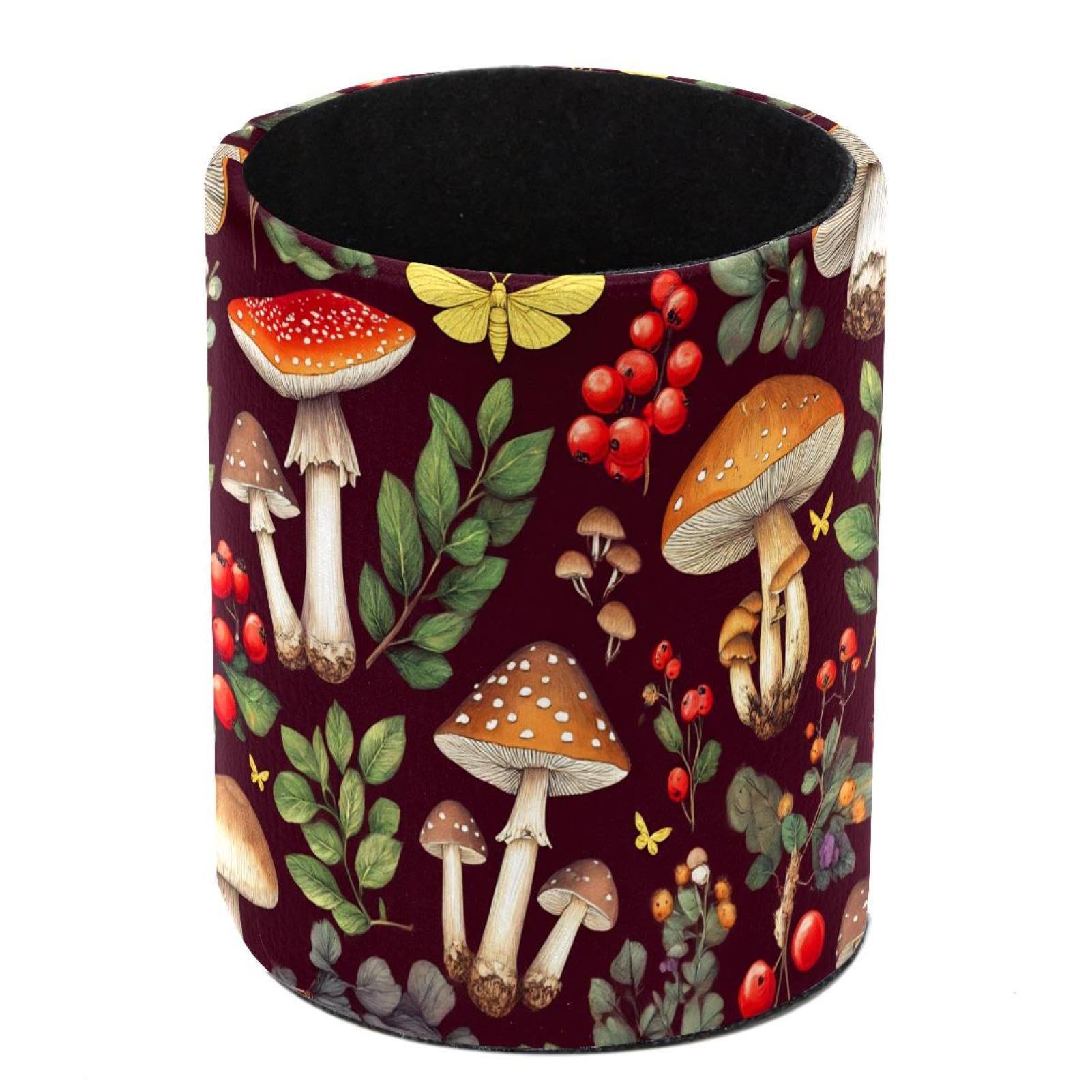 HEOEH Mushroom Pen Holder for Desk, PU Leather Pencil Holder Pen Cup Marker Holder Makeup Brush Holders, Desk Accessories & Workspace Organizers for Home, Office