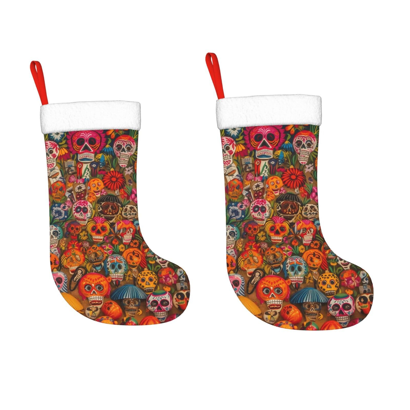 KLOPH 2 Pack 18 Inches Christmas Stockings Personalized Mexican Folk Art Xmas Stocking Hanging Decoration Fireplace Stocking for Holiday Xmas Tree Christmas Fireplace Decor Gifts