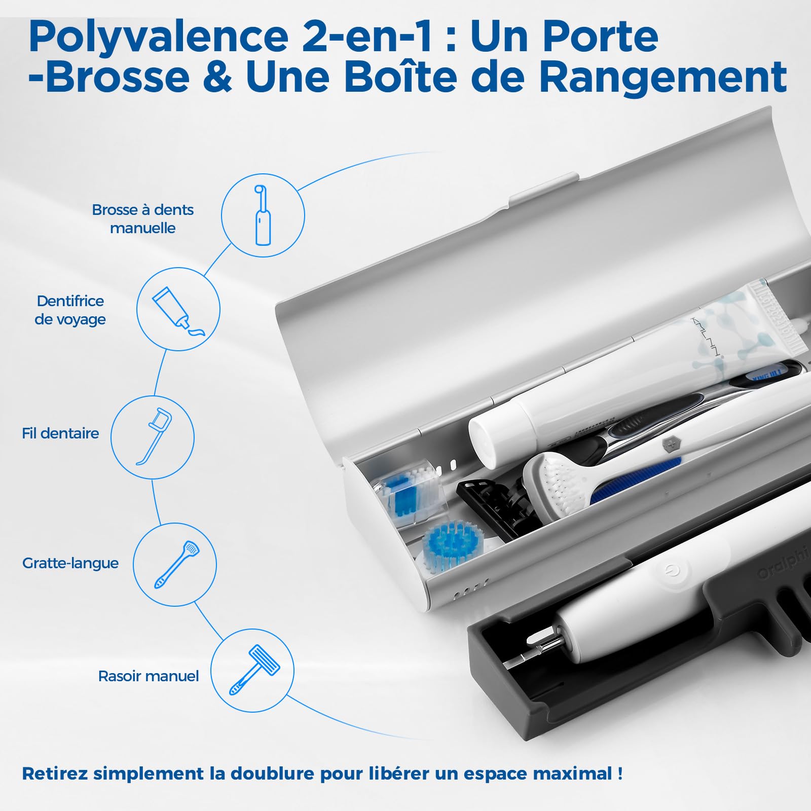 Etui Brosse a dent Electrique pour Oral B/Oral-B Pro/Oral-B IO/Philips Sonicare 4100 5300 et la Plupart des Autres Marques de brosses à Dents,Boite Brosse a dent pour Voyage,Maison,Argenté
