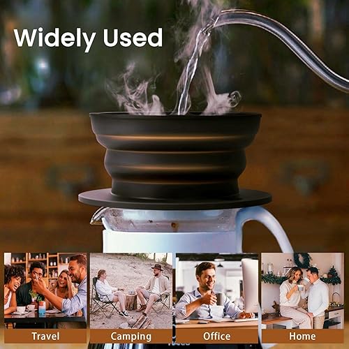 Miniatura 7 de Paquete de 2 goteros plegables sin papel, para verter sobre cafetera, para viajes, para acampar, para verter sobre café, 1 taza, color negro