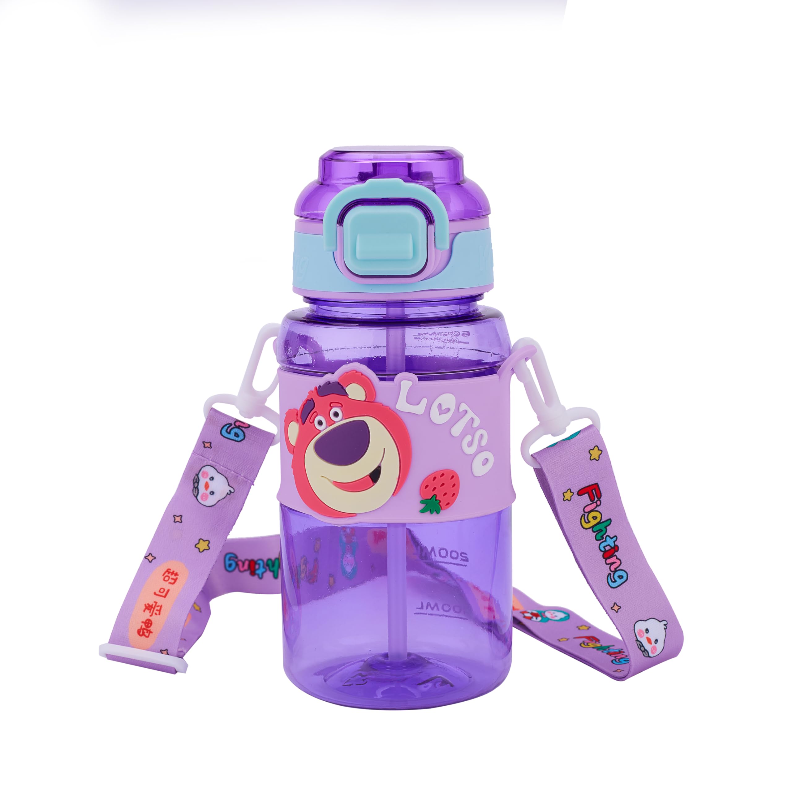 600 ML Kids Water Bottle with Straw & Adjustable Carry Strap | BPA Free Leak Proof Sipper Bottle | One Click Open Lid | School, Travel & Outdoor Water Bottle for Boys & Girls