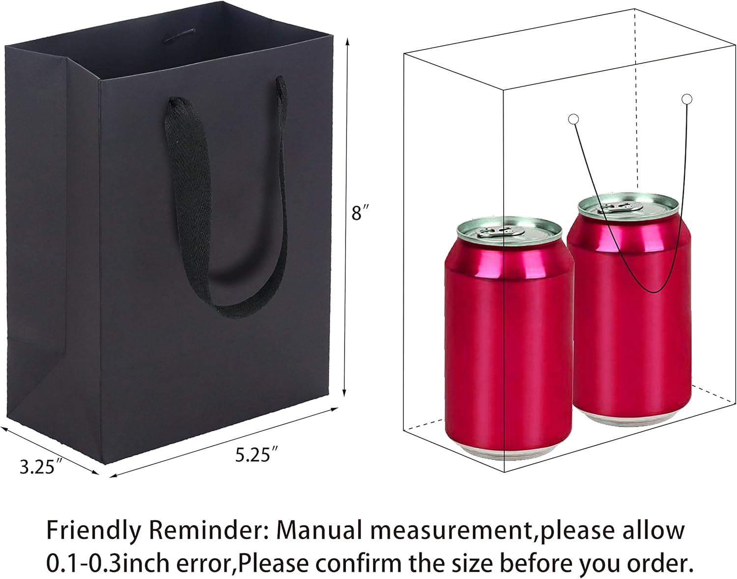 HUAPRINT 30 Pack Black Gift Bags with Ribbon Handles,5.25x3.25x8 inch Paper Bag Bulk for Shopping Party Favor Merchandise Business Wedding Craft Retail Holiday - Image 2