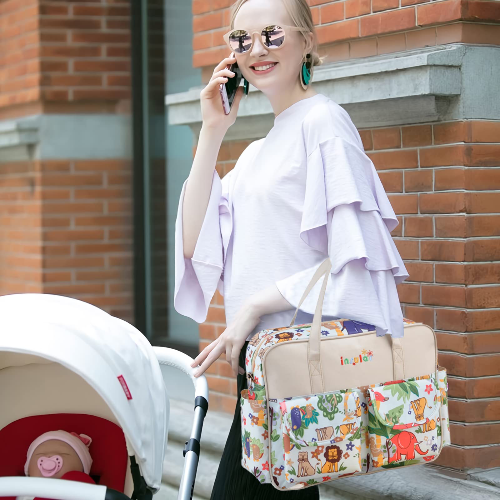 SONARIN Elegante Gran Capacidad Bolsa de Pañales para Bebés,Materna Messenger Bolsos Bandolera Bolsa de Viaje para Pañales Portátil Impermeable con Correa de Hombro & Cambiador