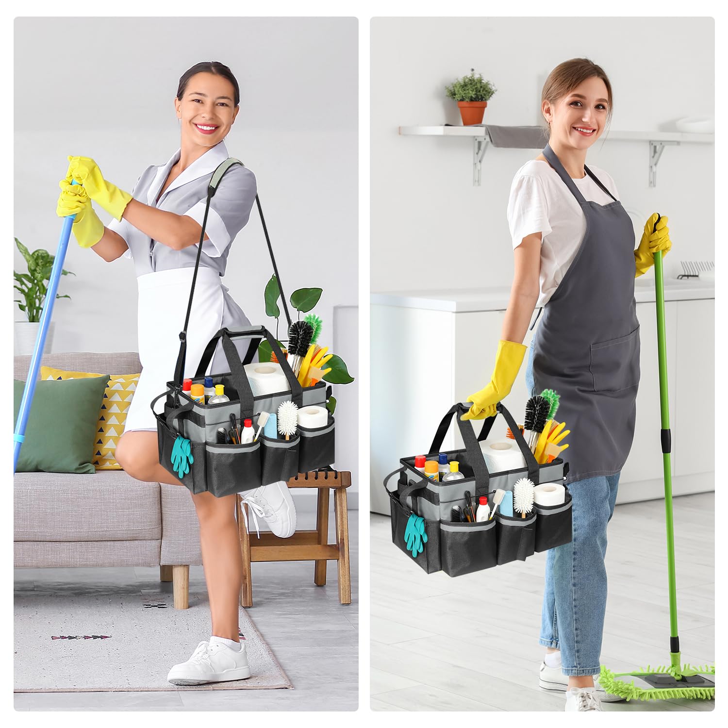 Bolsa de limpieza, organizador de suministros de limpieza con asa, organizador de herramientas de limpieza para el hogar, coche y jardín