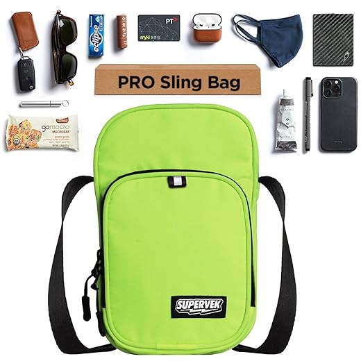 SUPERVEK Neon Lime Green Sling Bag PRO - Waterproof Zip, Fabric & Adjustable Fly Strap | Urban Streetwear Travel Crossbody Chest Bags For Men Women