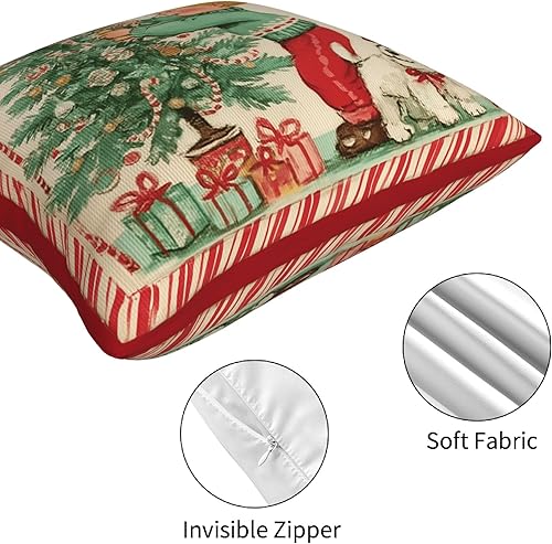 Miniatura 6 de Worltoldb Juego de 4 fundas de almohada retro de Navidad, decorativas, de lino suave, cuadradas, para habitación, dormitorio, sofá, automóvil, 18 x