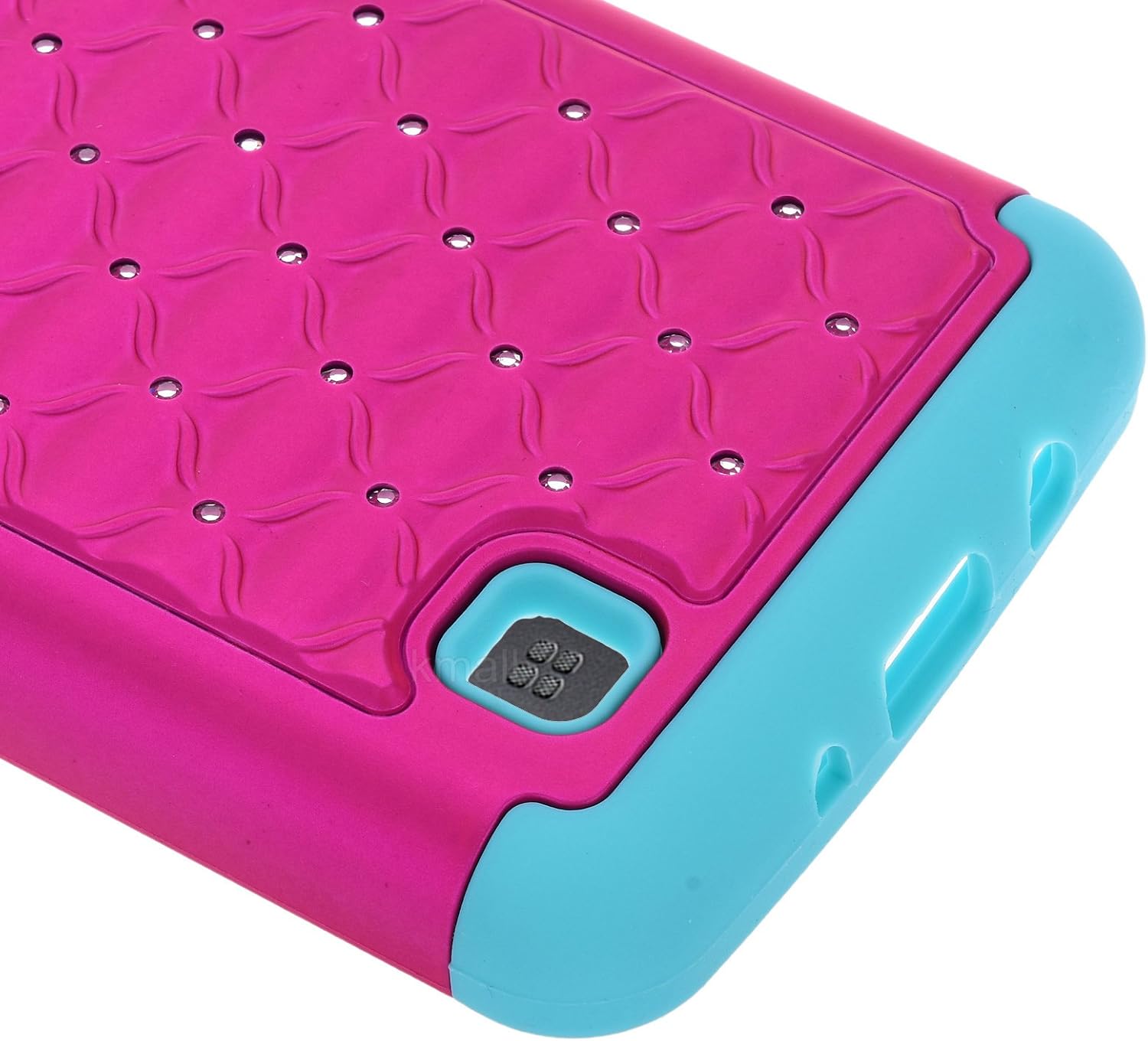 LG K7 Case,Tribute 5 Case,Kmall 2in1 Impact Resistant Heavy Duty Dual Layer Bling Crystal Glitter Diamond Rhinestone Studded Full-Body Shockproof Protective Cover Skin Shell For LG K7 Hot Pink/Teal