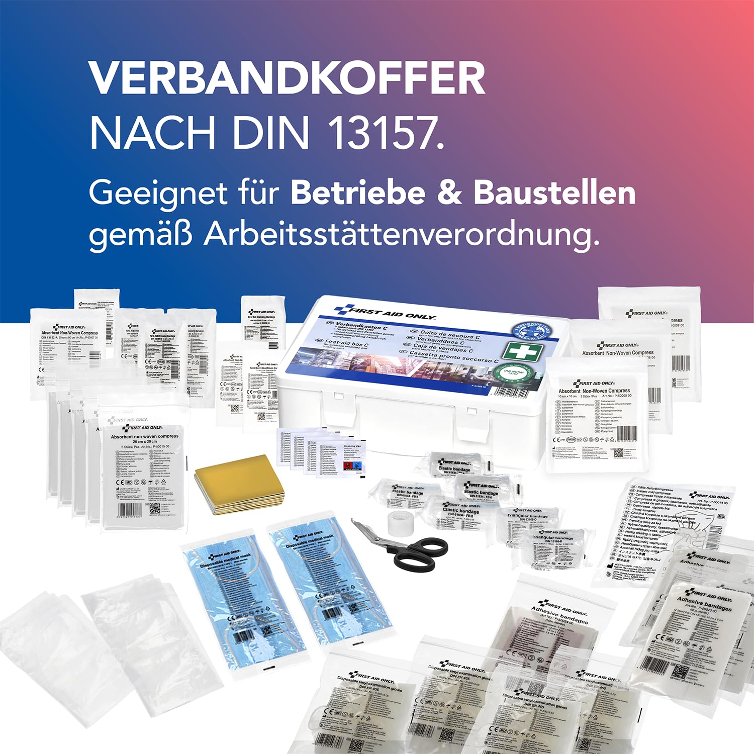 First Aid Only Verbandkasten C DIN 13157 | Erste Hilfe Koffer für Betriebe, Kfz und Haushalte gefüllt nach DIN 13157:2021 | Erfüllt Arbeitsstättenrichtlinien | P-51003 00 (Packung mit 4)