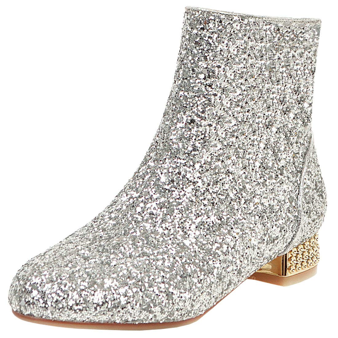 MAVMAX Sequin Low Heeled Ankle Boots Women Sparkly Glitter Block Heel Booties
