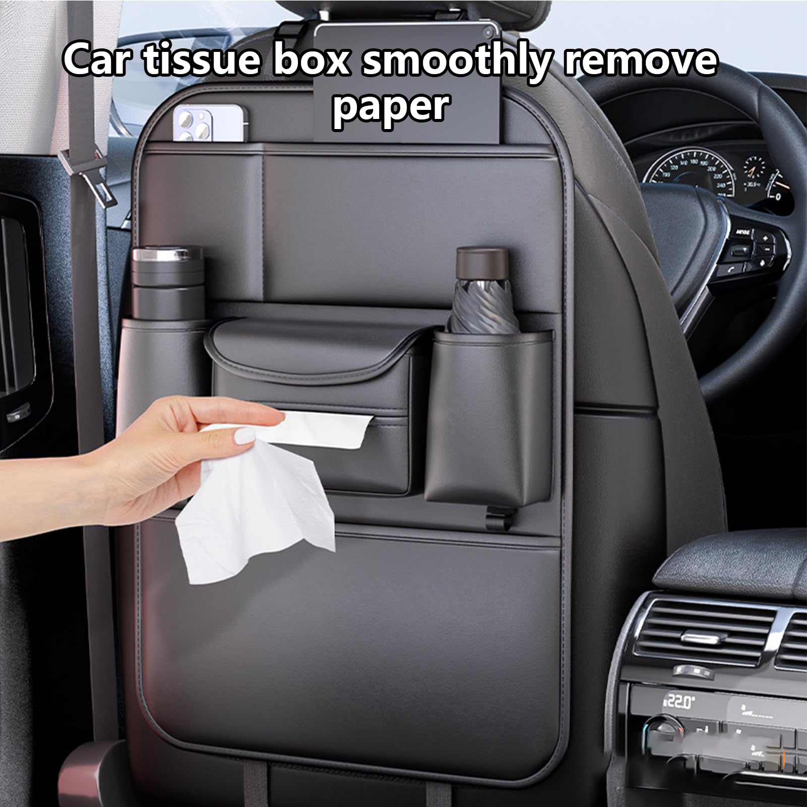 Organizador De Asiento Trasero De Coche Organizador Para Asiento Trasero | Protectora Antiimpactos Con Portavasos De Cuero Y Bolsillos Para Automóviles Y Camionetas