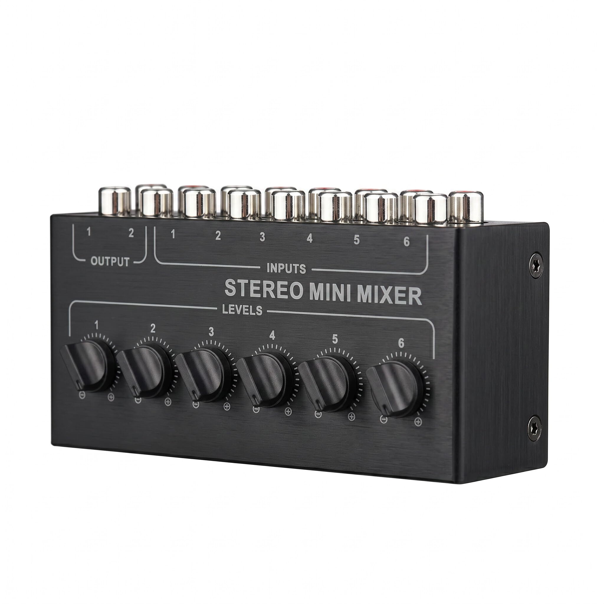 Mezclador Audio Pasivo Estéreo de 6 Canales RCA,Mini Mezclador de Audio Estéreo Interfaz de Audio, distribuidor estéreo de 6 entradas y 2 salidas, Controles de Volumen Separados para DJ/Karaoke