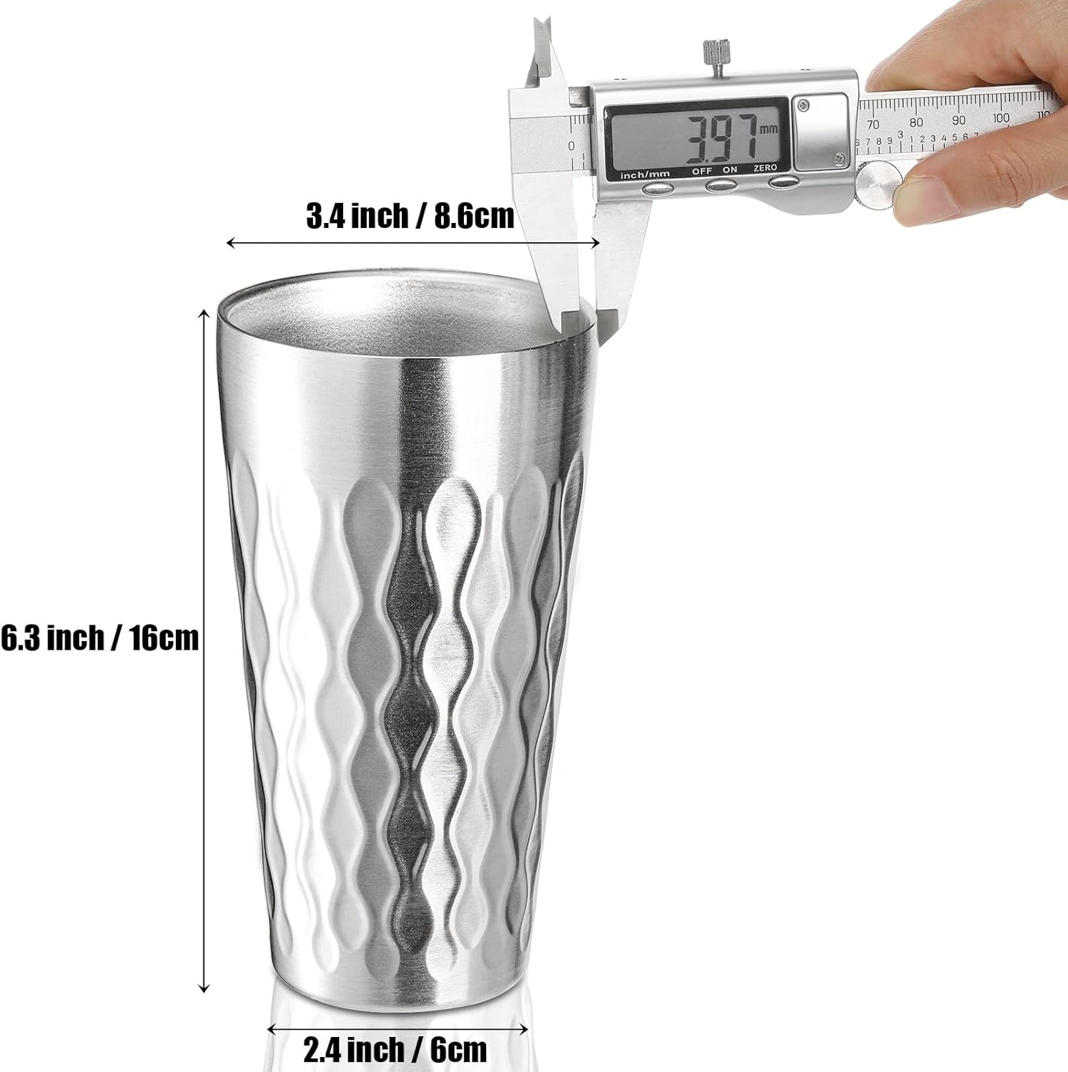 Foraineam Double Layer Vacuum Insulated Stainless Steel Cups 16 oz Drinking Glasses Beer Water Tumblers Unbreakable Metal Hot & Cold Drinking Cups for Home Restaurant Bar Party Camping, Set of 2 - Image 3