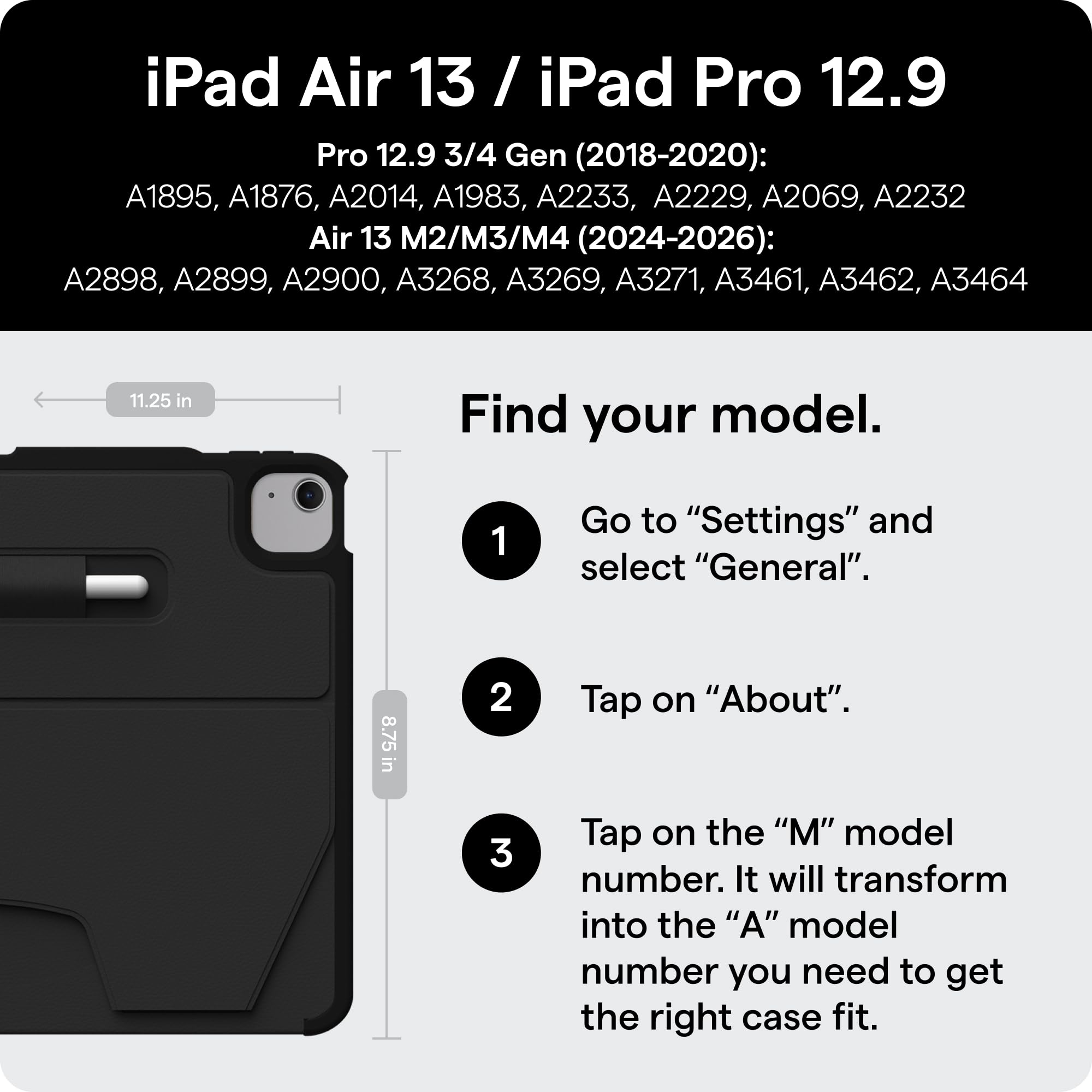 ZUGU CASE iPad Air Custodia 13 (M4 2026/M3 2025/M2 2024) iPad Pro 12.9 (3a/4a Generazione) Cover Protettiva con 10 Angoli Regolabili Magnetico, Ricarica di Apple Pencil, Auto Svegliati/Sonno [Nero]