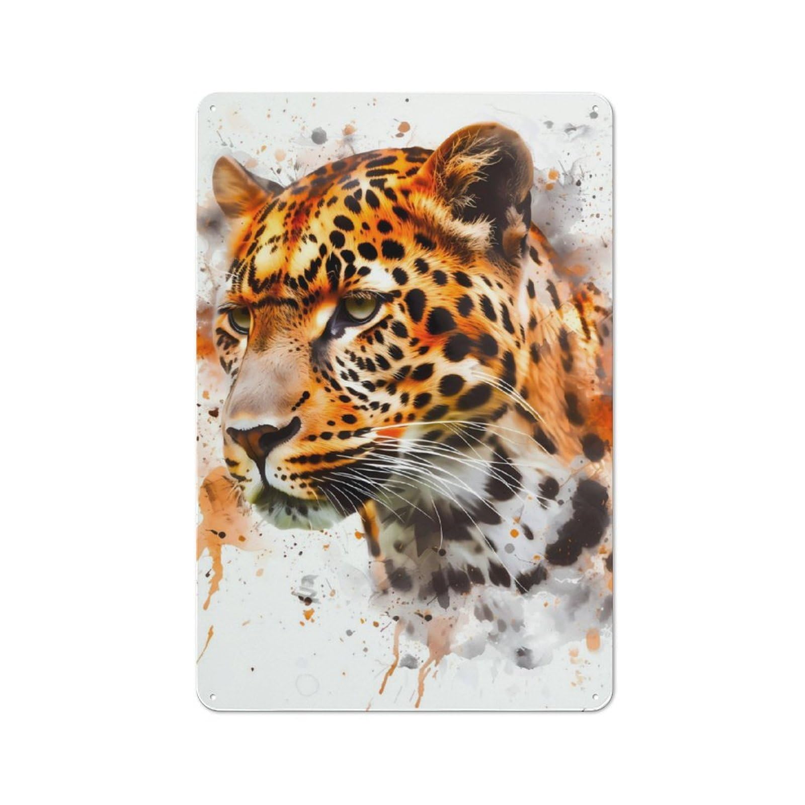Junmoney Leopard Watercolor Tin Wall Plaque 30X20cm With For Living Room Wall, Gift For Feature Wall Decorators During The Christmas Season