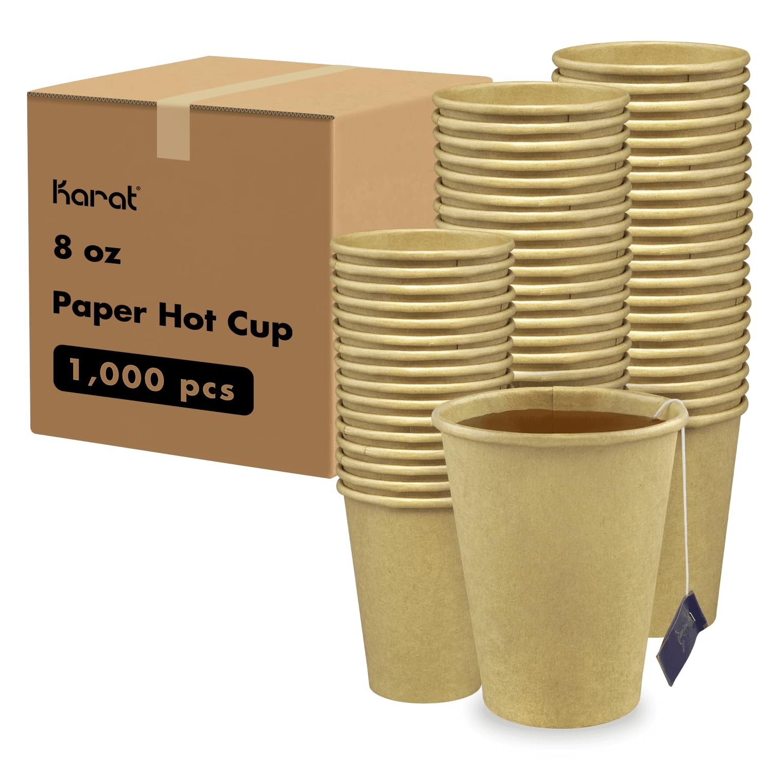 Karat 8oz Kraft Paper Coffee Cups [1,000 ct] Disposable, Leak-Resistant Double Poly-Lined Hot Cups | Ideal for Cafes & Offices, 80mm