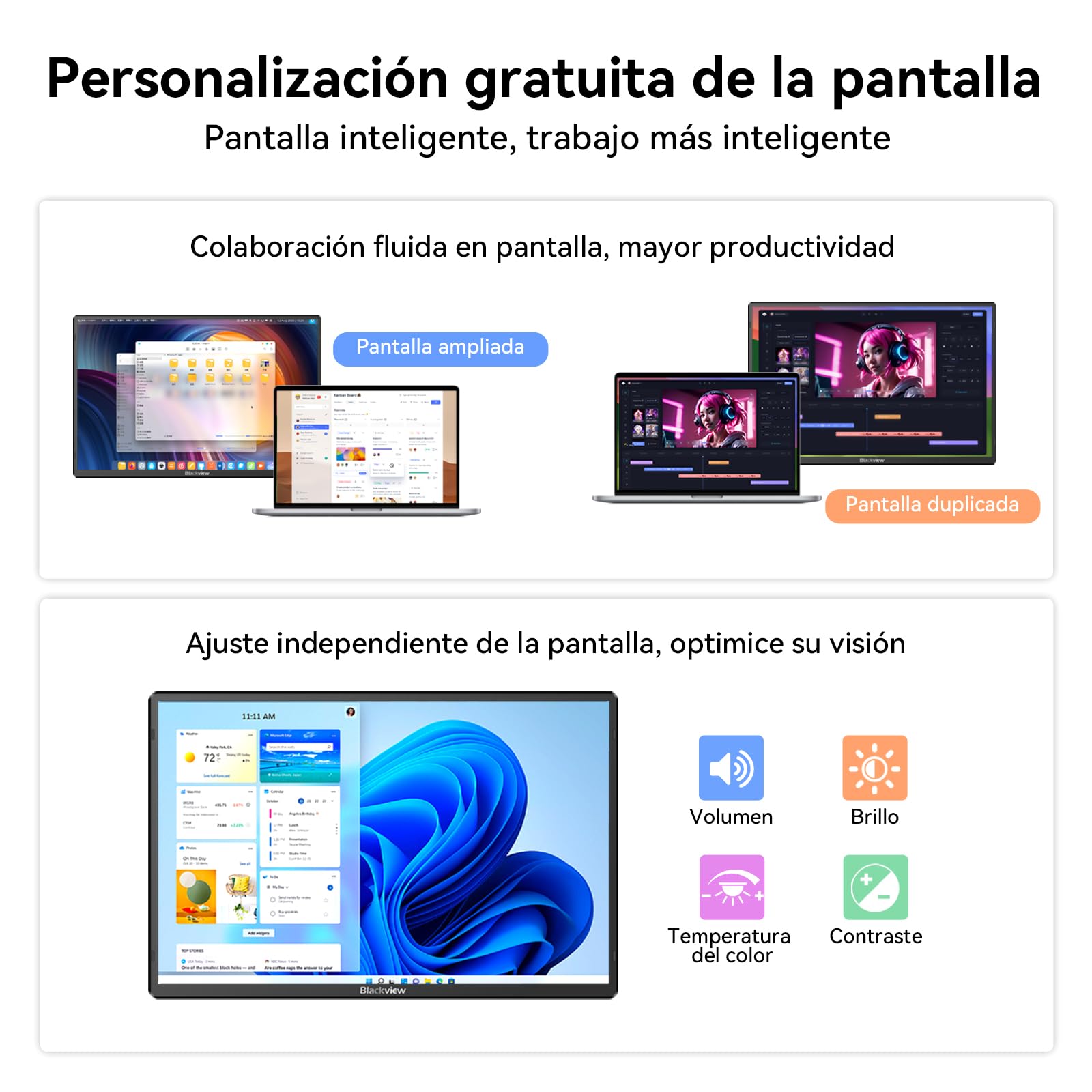 Blackview Monitor Portatil 16,1" FHD 1200P, Ultraligero Pantalla Portatil con Soporte Magnético 360°, Extensión de Pantalla para Portátiles 13-17,3", Plug & Play para Windows/Mac/PC/Xbox/PS5