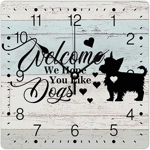 Miniatura 8 de Reloj de pared de PVC con texto en inglés "Welcome We Hope You Like Dog", reloj de pared King Charles Spaniel, cuadrado, sin marco, con temática de