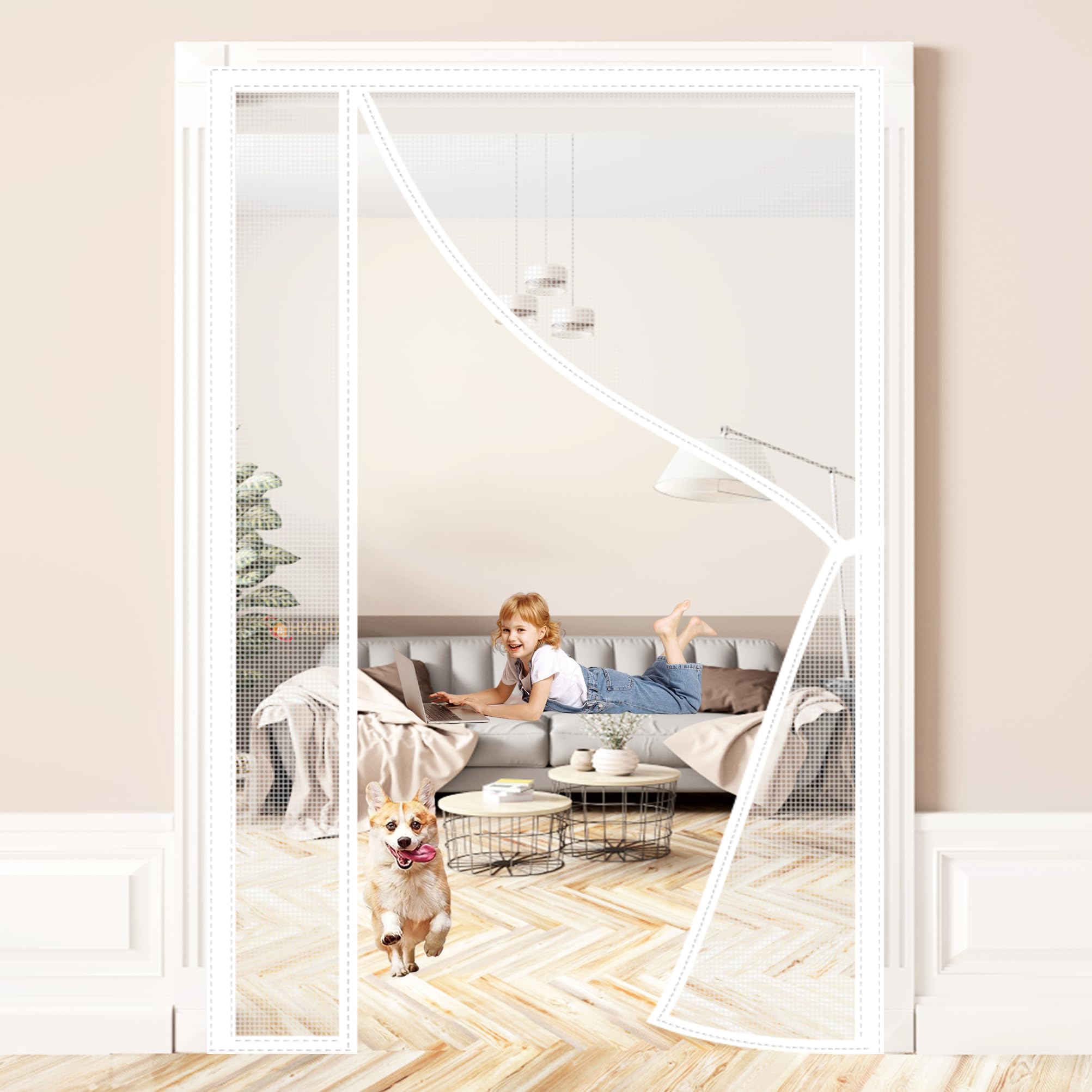 Zanzariera Magnetica Tenda Bianco 205x240cm Chiusura Automatica Tendina Anti Zanzare Mosche Anti Insetti Traspirante Zanzariera Tenda per Porta d'Ingresso Garage Balcone