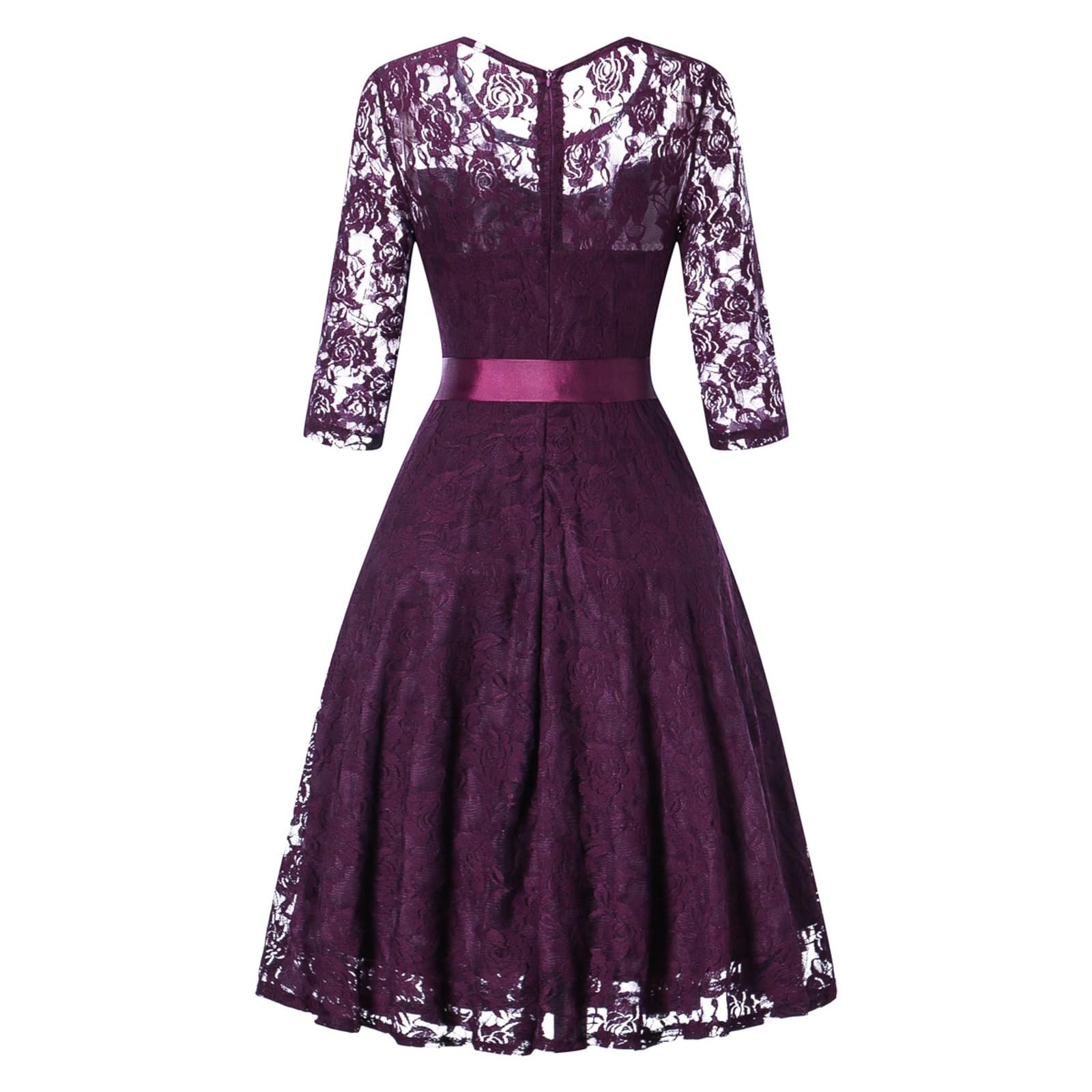 YOGALULU Vestido Elegante Mujer Invierno para Mujer, Mangas 3/4, Vestidos Midi de Dama de Honor, Vestido de Fiesta de Boda, Vestido Casual Vestidos Elegantes De Mujer