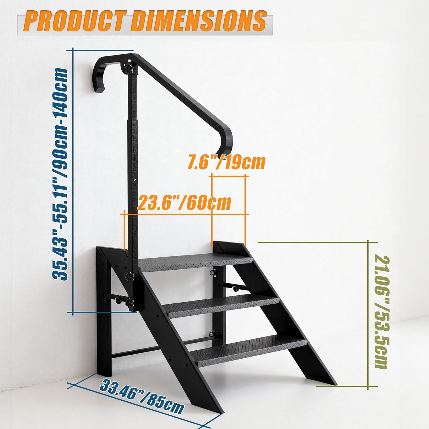 Folding 3 Step Ladder, Step Stool Foldable, RV Steps with Non Slip Feets, Max Load Capacity 660lbs Hot Tub Steps for Home, Travel Trailer, Camper, Mobile Home, Spa, and Porch (3 Step)