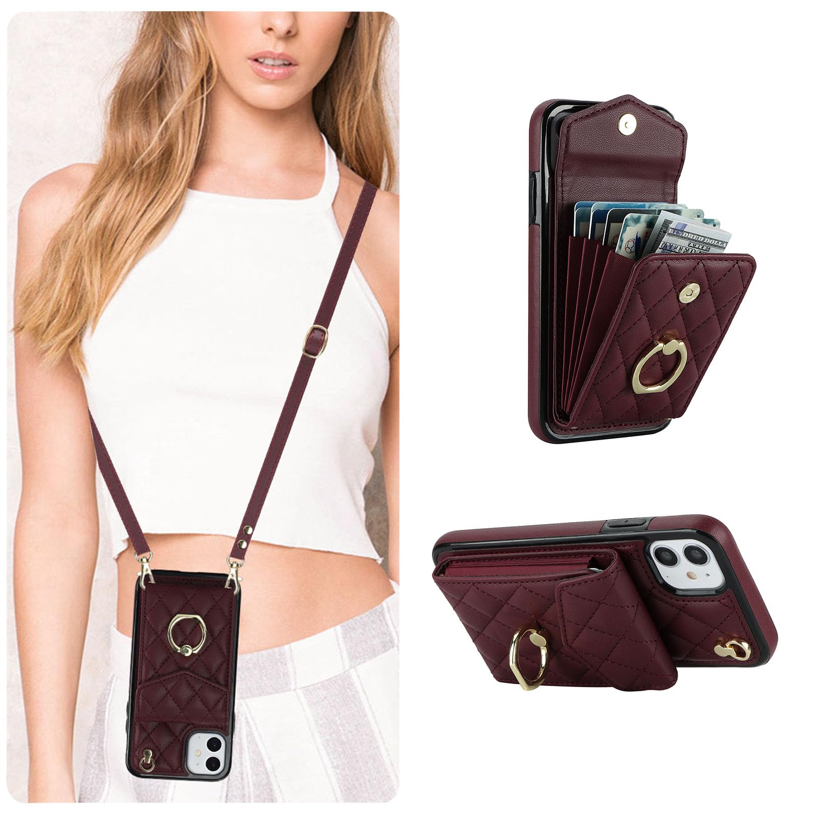 IPhone 8 Plus / 7 Plus Case - Detachable Folio Flip Wallet Phone Case - Custodia Classica Rimovibile Per Telefono A Portafoglio, 7 Scomparti Per Carte, 2 Tasche Per Denaro, Chiusura - Foto 5