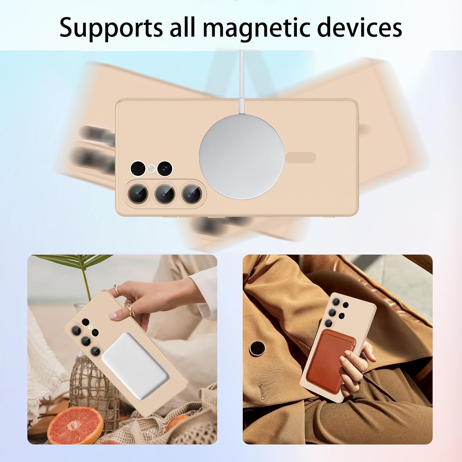 Magnetic for Samsung Galaxy S25 Ultra Phone Case for Women/Men, Matte Luxury Soft Metallic Luster Design with Camera Lens Protector, Shockproof Anti-Scratch Phone Case 6.8"-Champagne Gold - Image 2