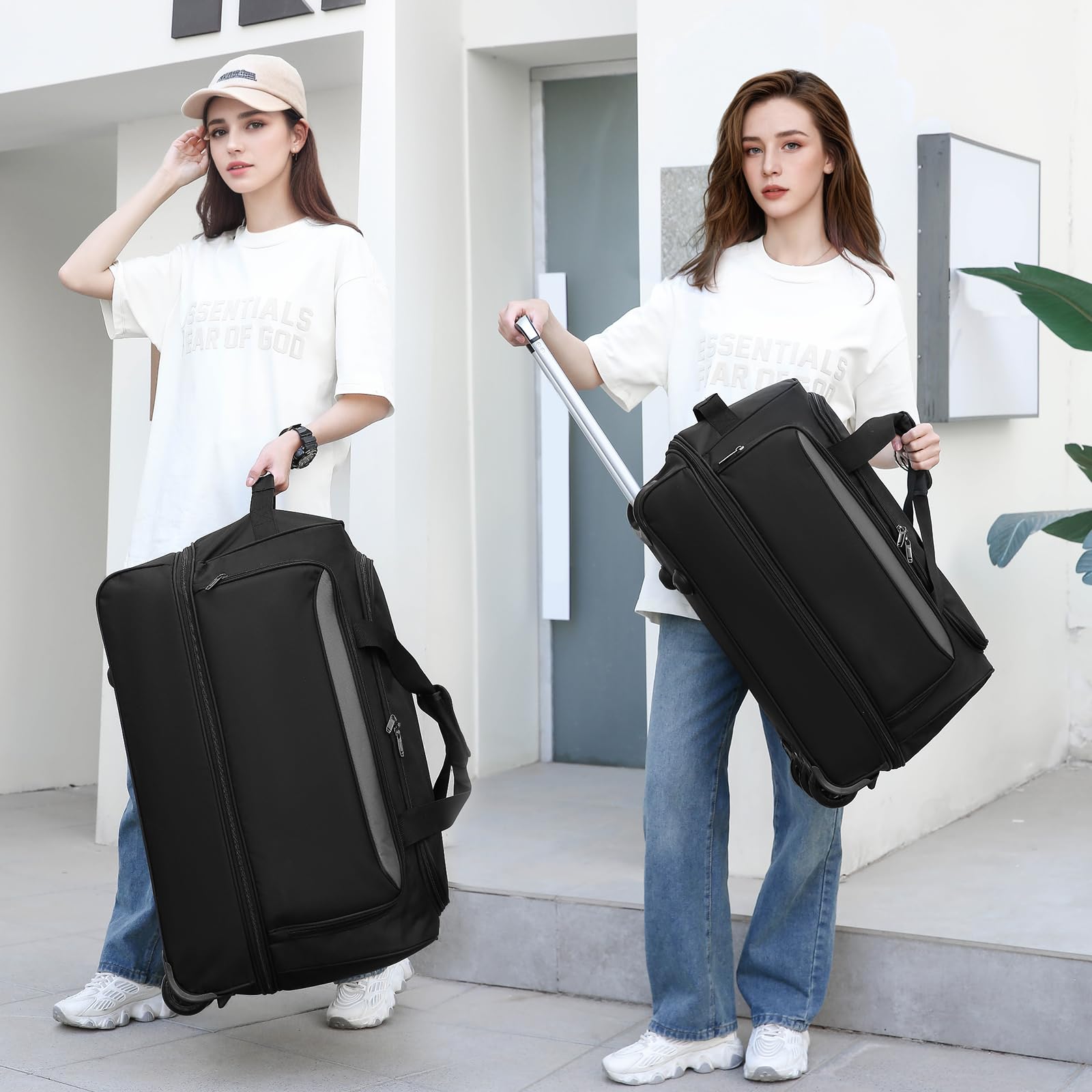 Cozary Torba podróżna na kółkach, 57 l, wielofunkcyjna walizka podróżna 3 w 1 z wodoodpornego materiału Oxford, rozszerzalna walizka podróżna na kółkach, do torby sportowej, duży plecak podróżny – 56