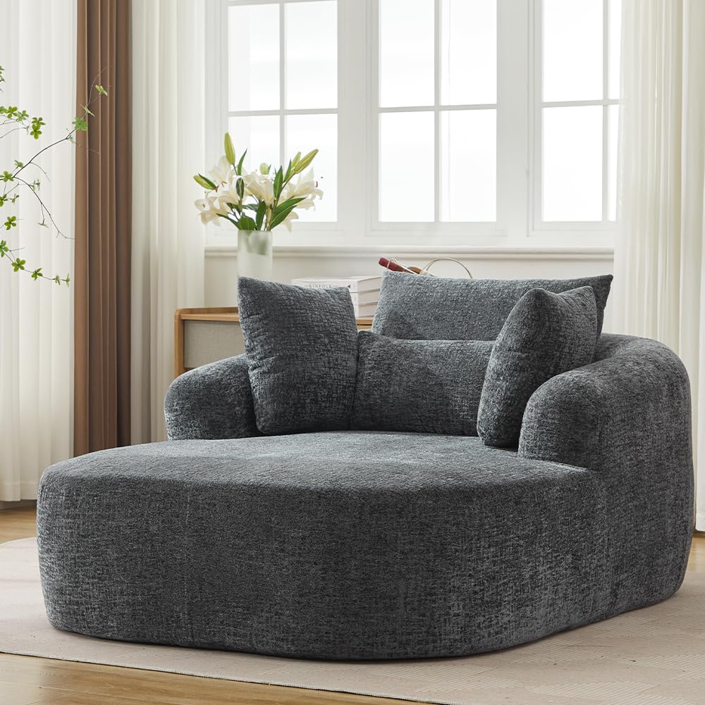 65 7 Oversized Chaise Longue Chair Indoor Modern Upholstered Corduroy Deep Seat Sofa Bed with Throw Pillows and