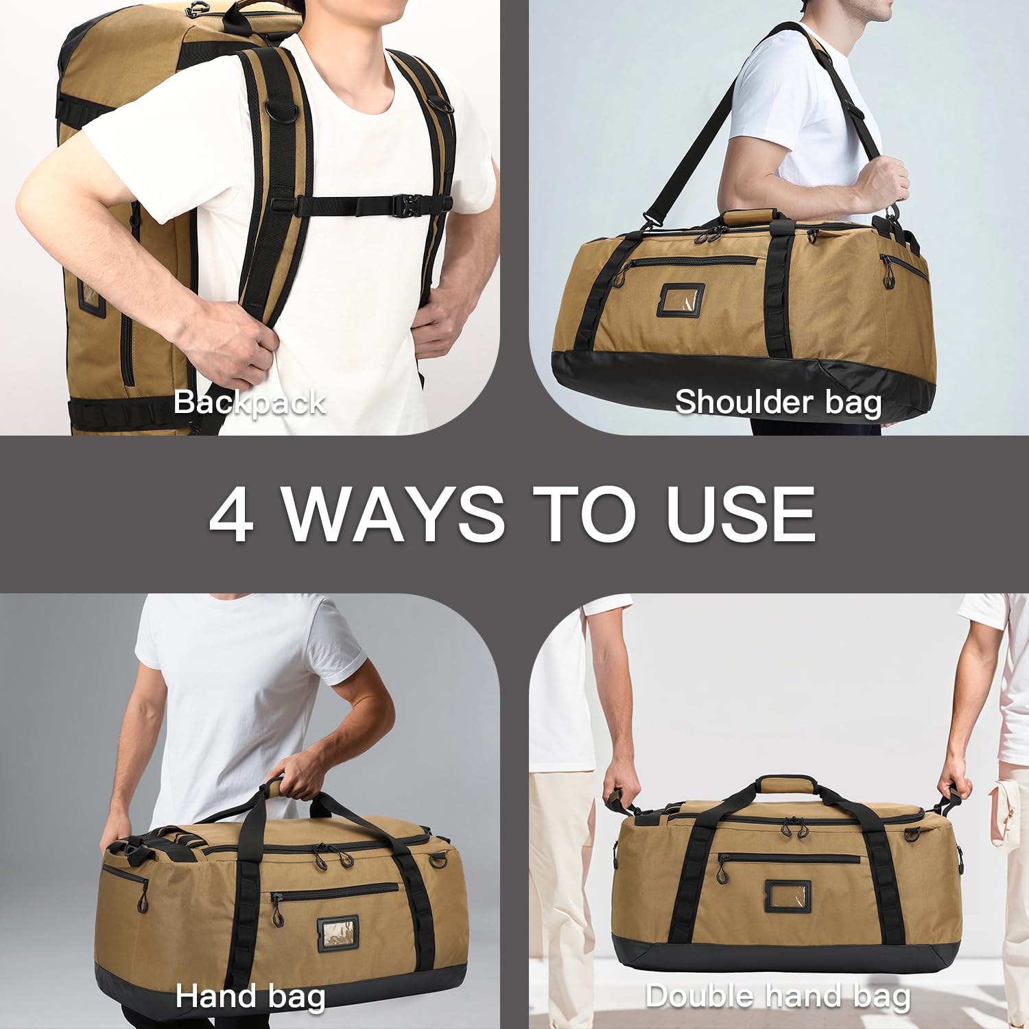 TUGUAN Bolsa de Viaje Grande 100L XL para Hombre y Mujer Bolsas Deporte Extra Grandes XXL con Mochila Función Fin de Semana Camping Duffle Bag Equipaje Mano, Marrón