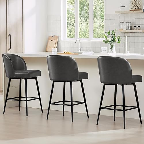 Miniatura 24 de Watson & Whitely Juego de 2 taburetes de bar tapizados giratorios de 360° con respaldos y patas de metal, altura del asiento de 26 pulgadas de alto,