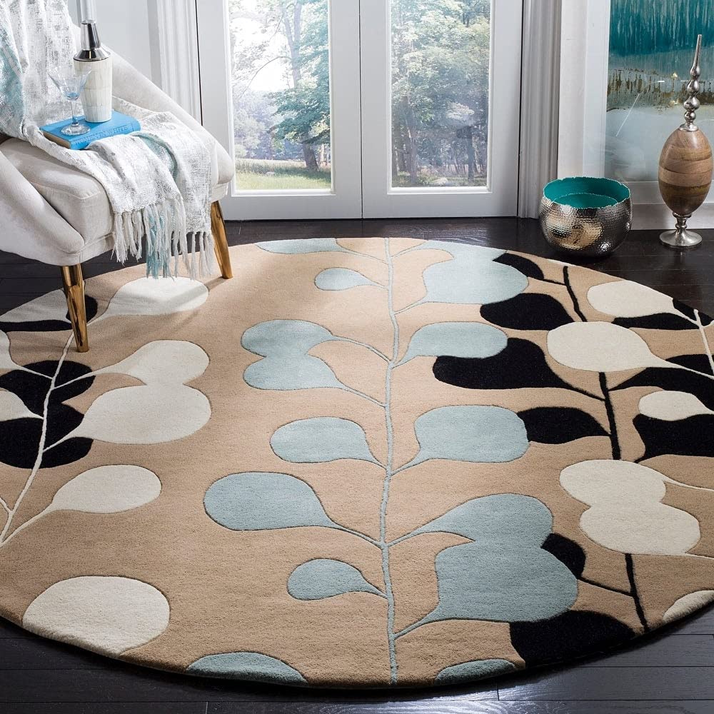 FAREEDA Carpet Creation Hand Tufted Round Woollen Modern Area Rug for Living Room 3 X 3 Feet ( Round ) Multi