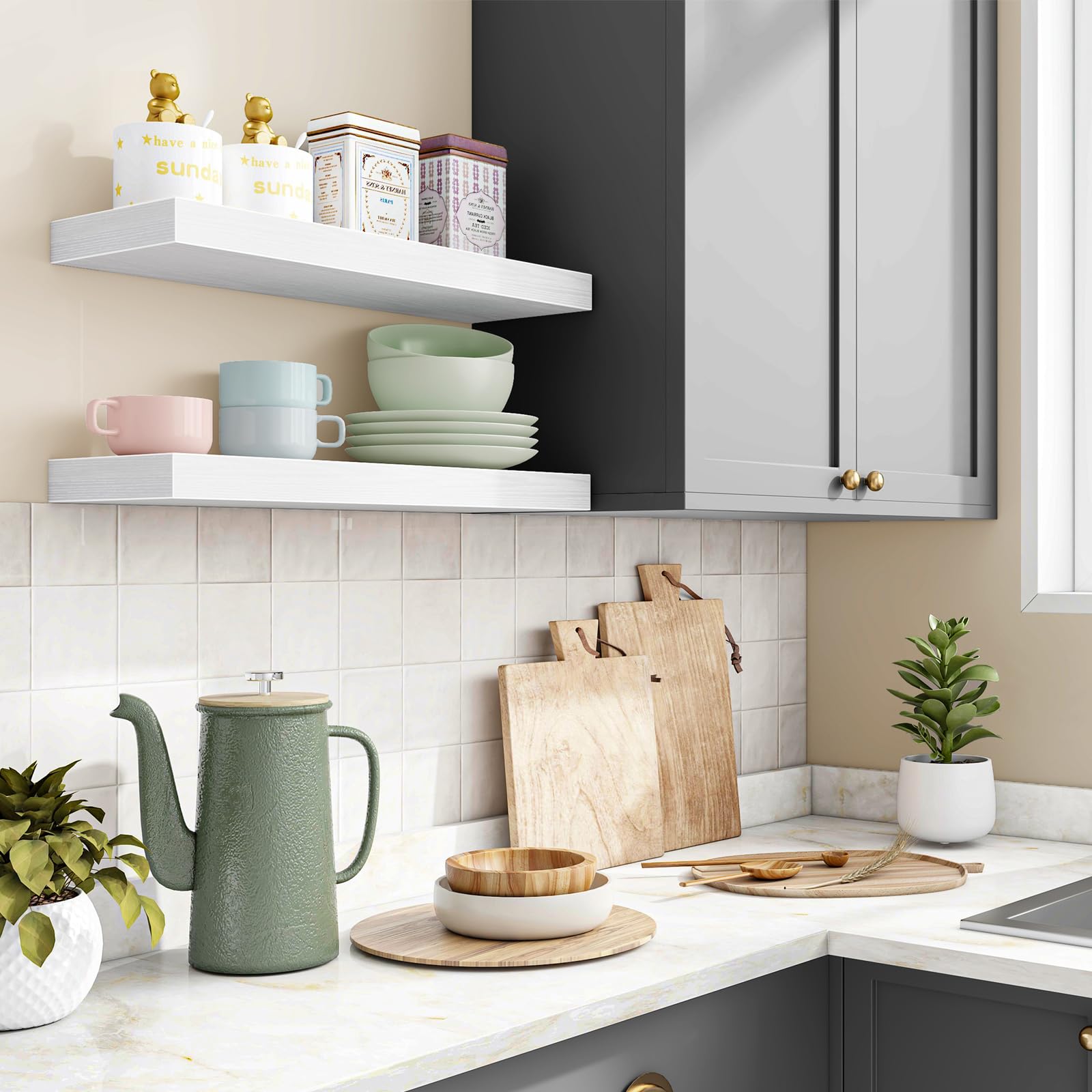 Fixwal Floating Shelves - White, Set of 2 -6 Fixwal Floating Shelves - White, Set of 2 -6