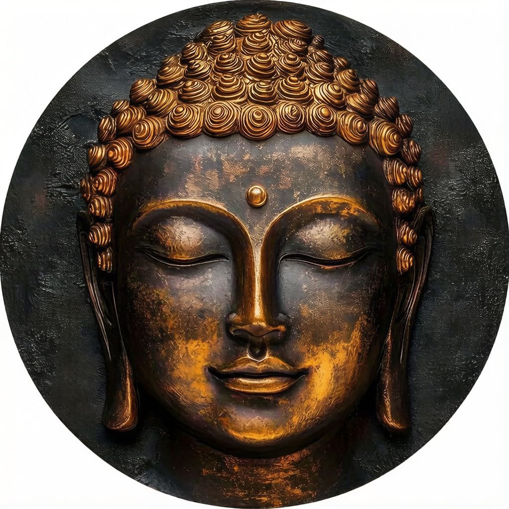 Retro Round Tin Sign, 20x20cm Circular Metal Wall Art Plaque, Vintage Decorative Iron Poster for Home Kitchen Bar Cafe Pub Club, Rustic Wall Decor (Buddha)