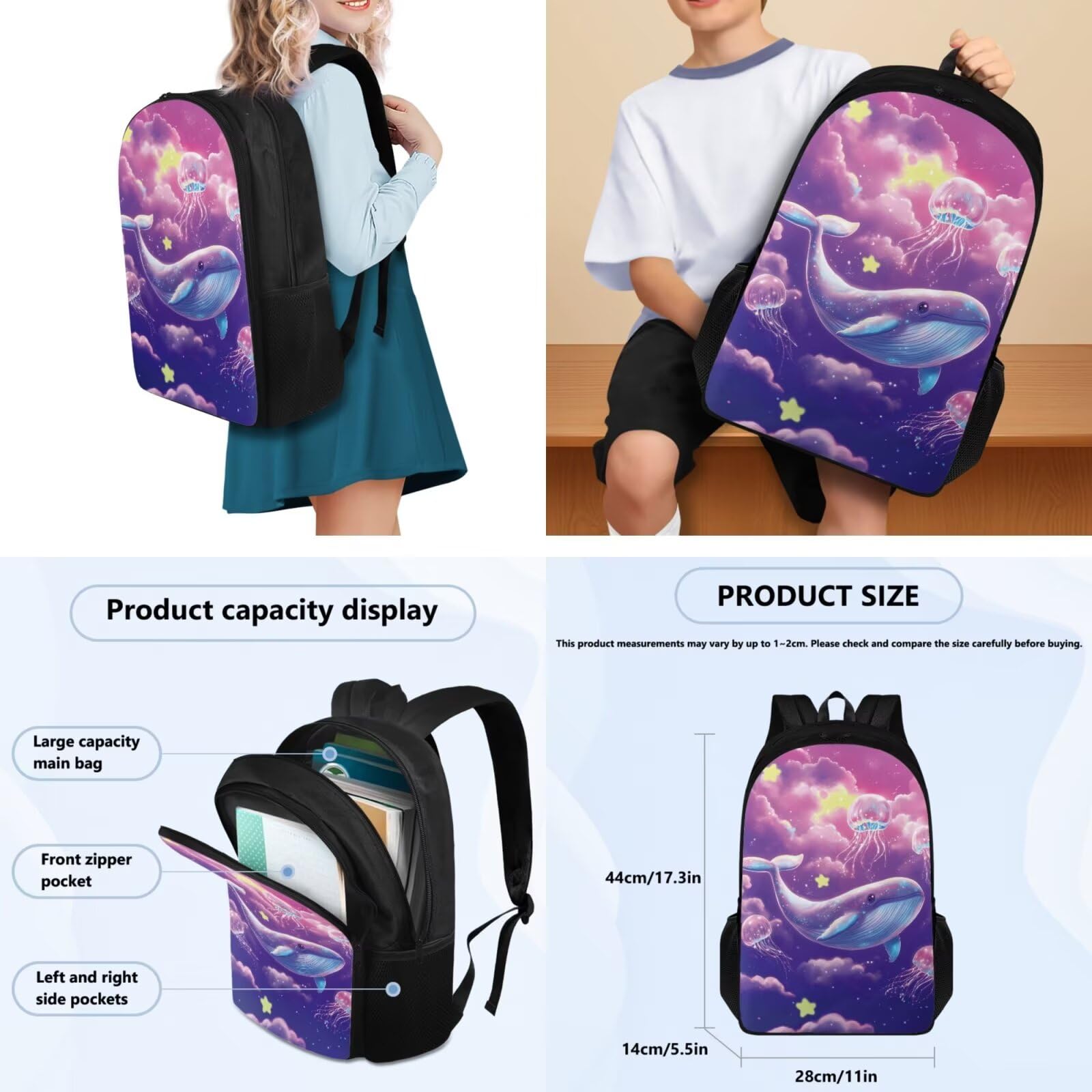 Zaino con portapranzo isolato bottiglia d'acqua per bambini e porta bottiglia d'acqua
